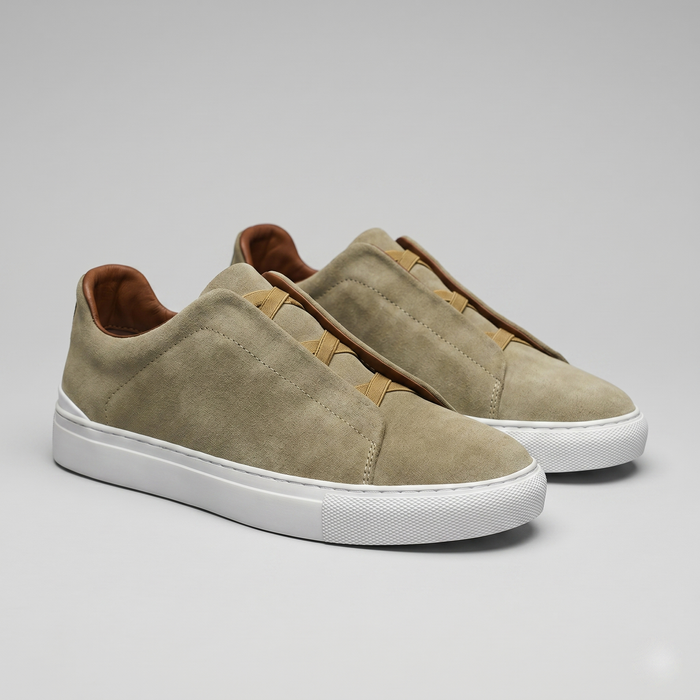 Men's Suede Low-Top Slip-On Trainers | Laceless Sneakers with Elastic Straps and Rubber Cupsole