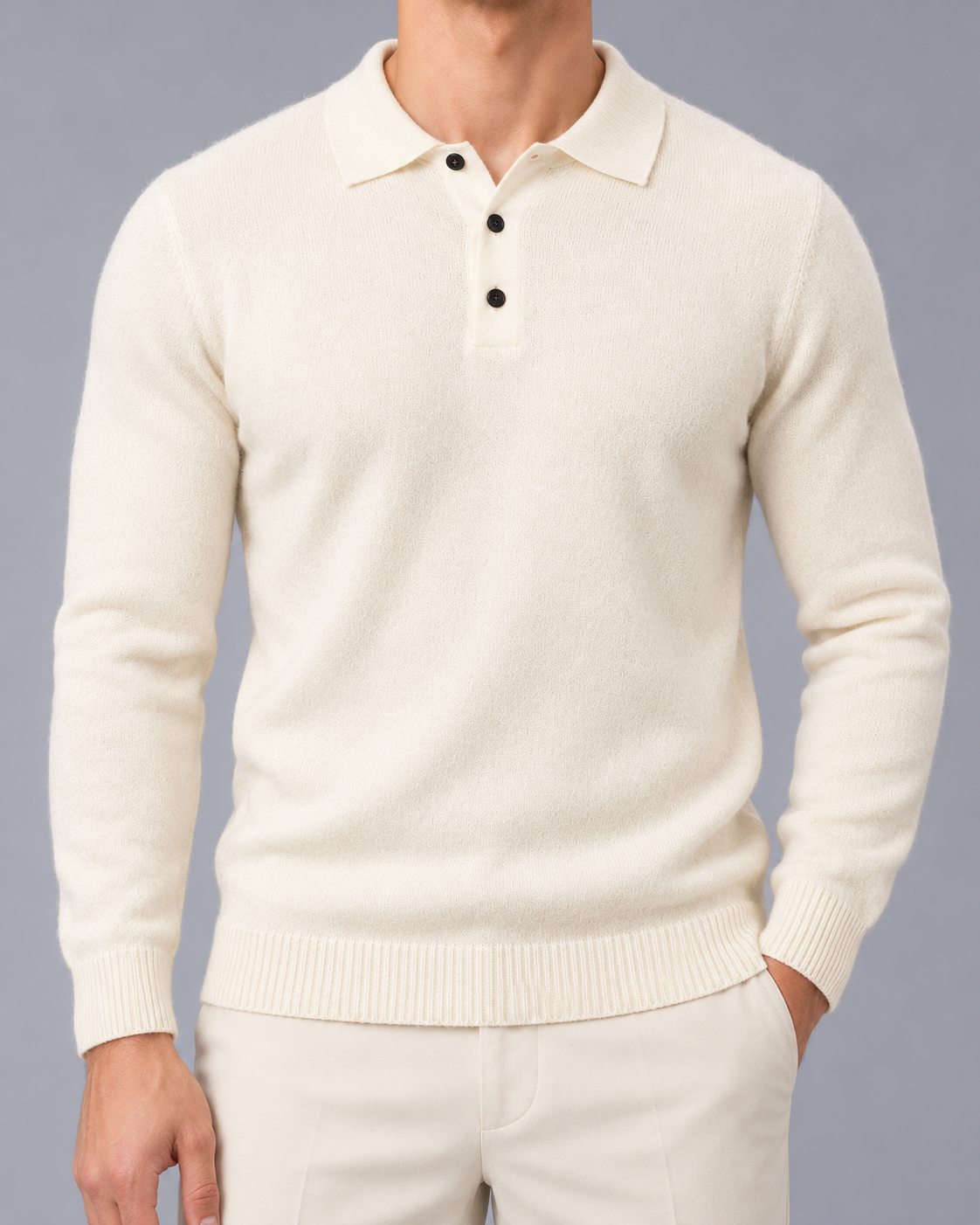 Men's Long Sleeve Knitted Polo Jumper Sweater