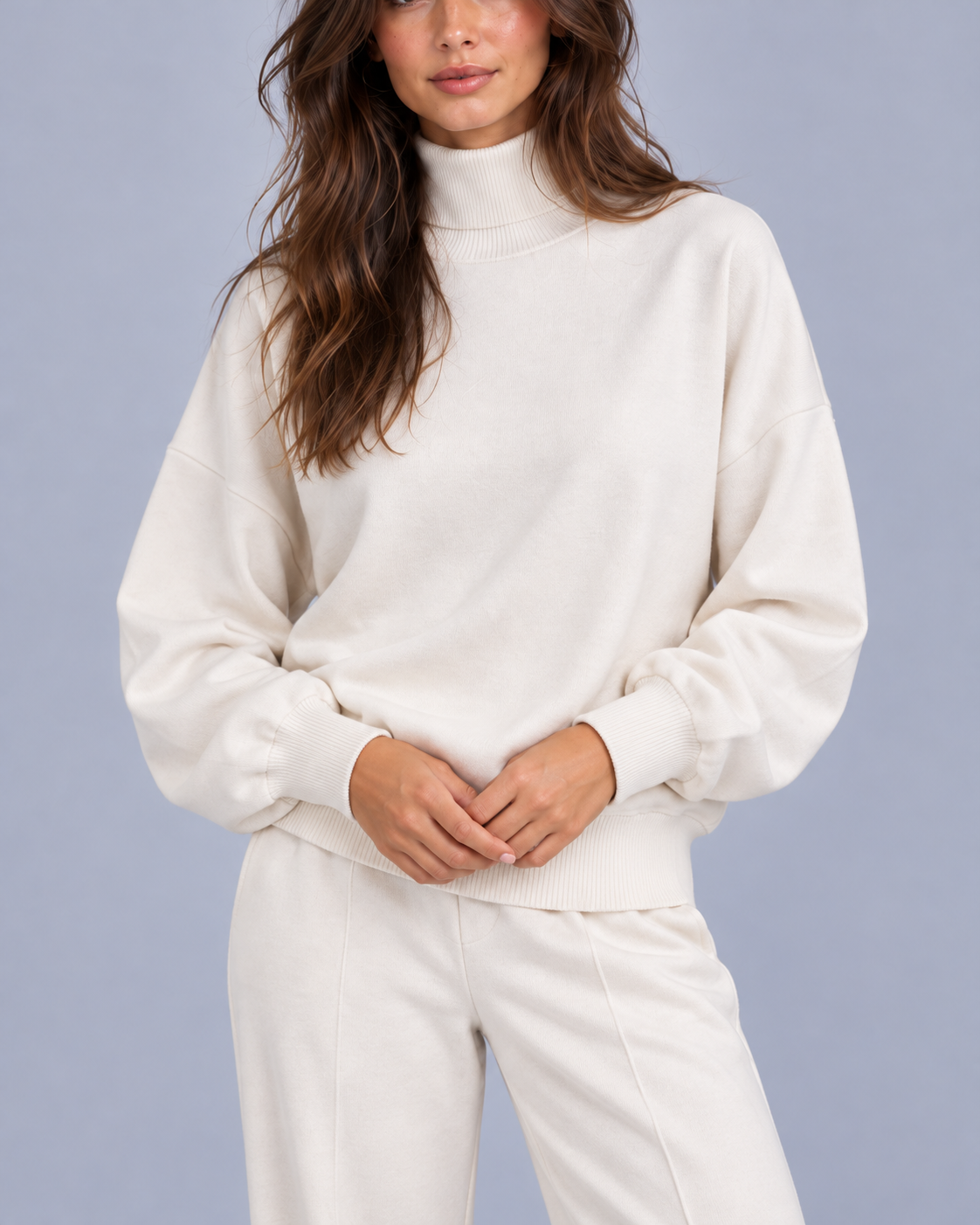 Women's Lounge Co-ord Set – Roll Neck Top and Wide Leg Trousers, Relaxed Fit