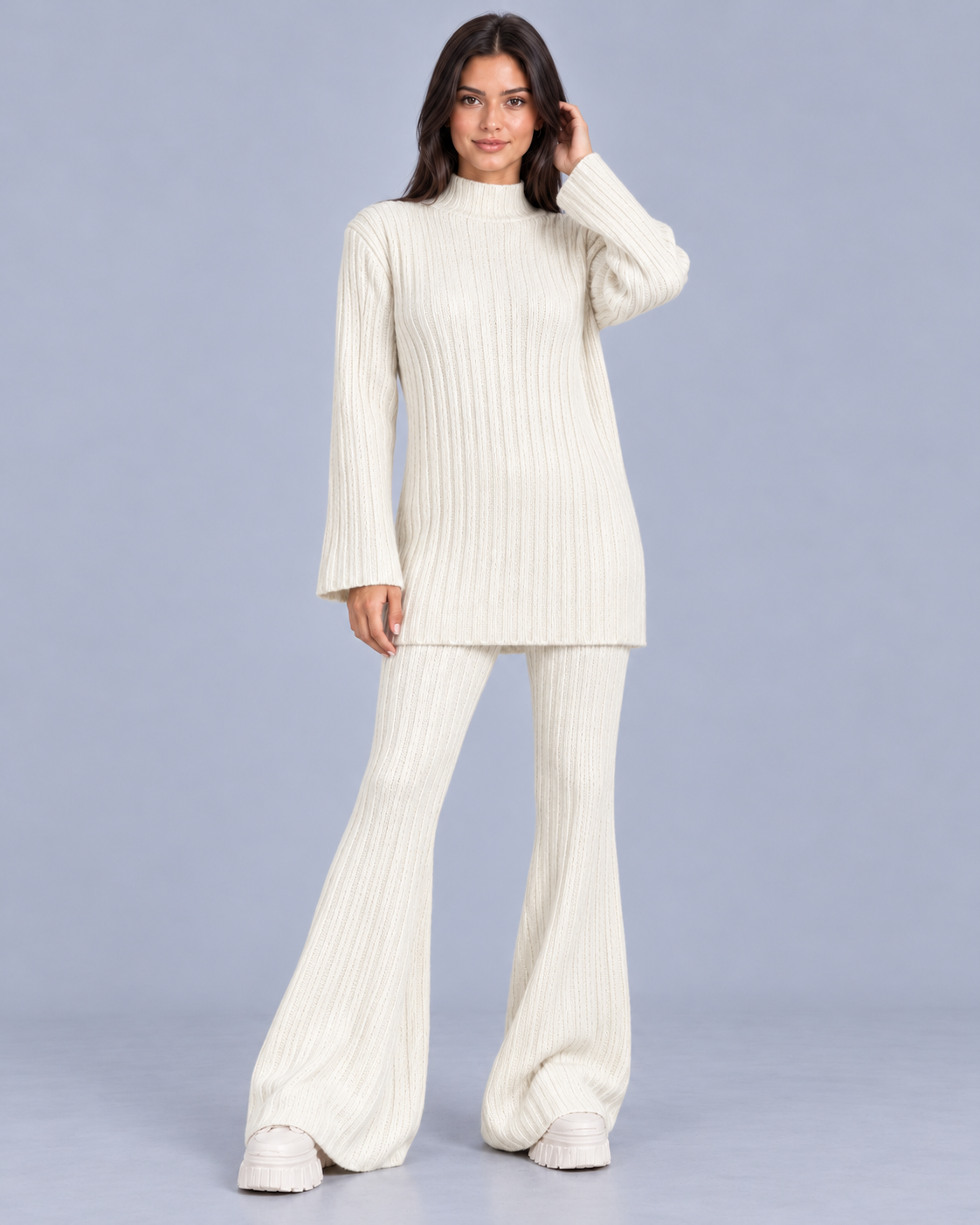 Women's Ribbed Knit Co-Ord Trouser Set
