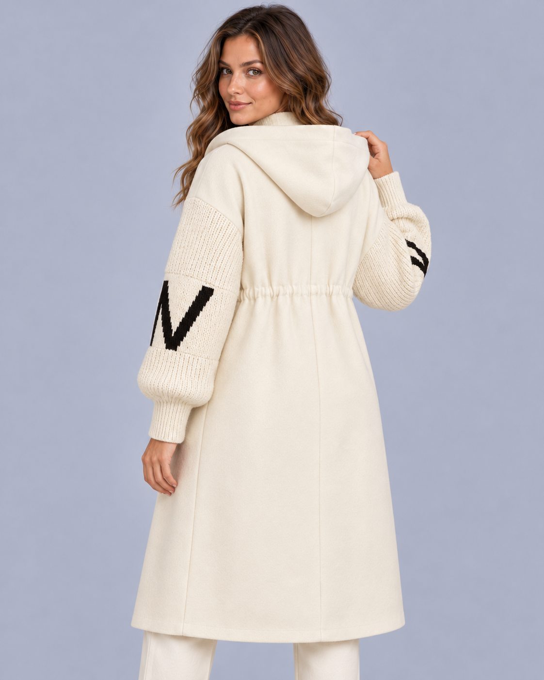 Women's Oversized Hooded Coat with Knitted Sleeves