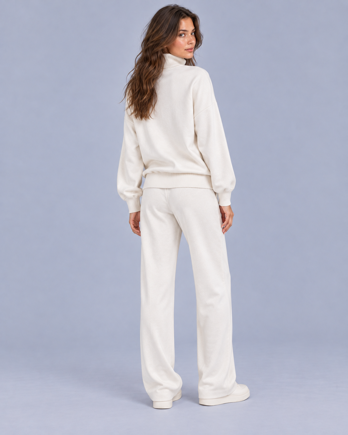Women's Lounge Co-ord Set – Roll Neck Top and Wide Leg Trousers, Relaxed Fit