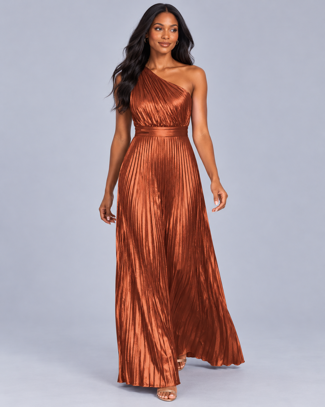 Women's One Shoulder Metallic Pleated Jumpsuit