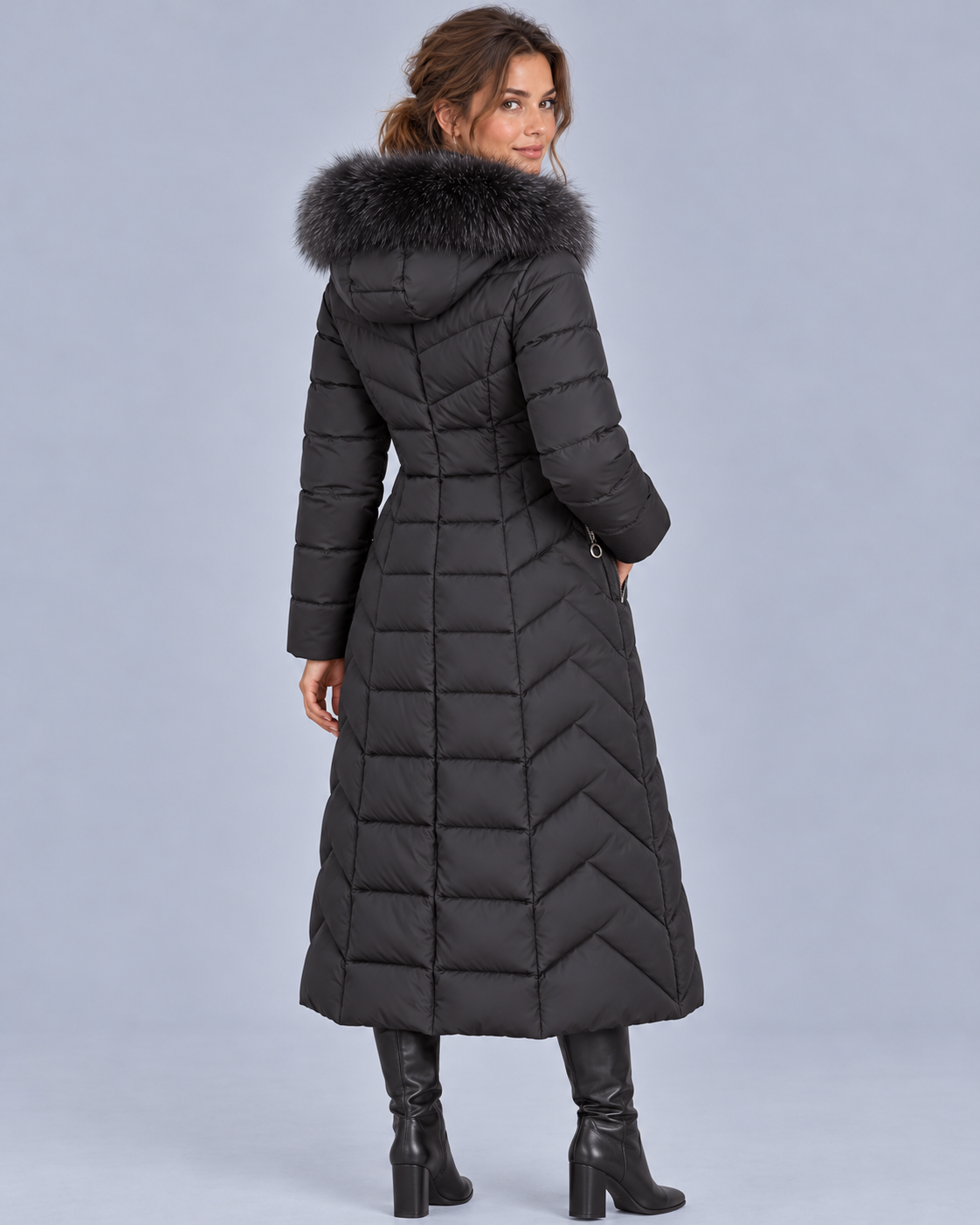 Women's Faux Fur Hooded Longline Puffer Coat