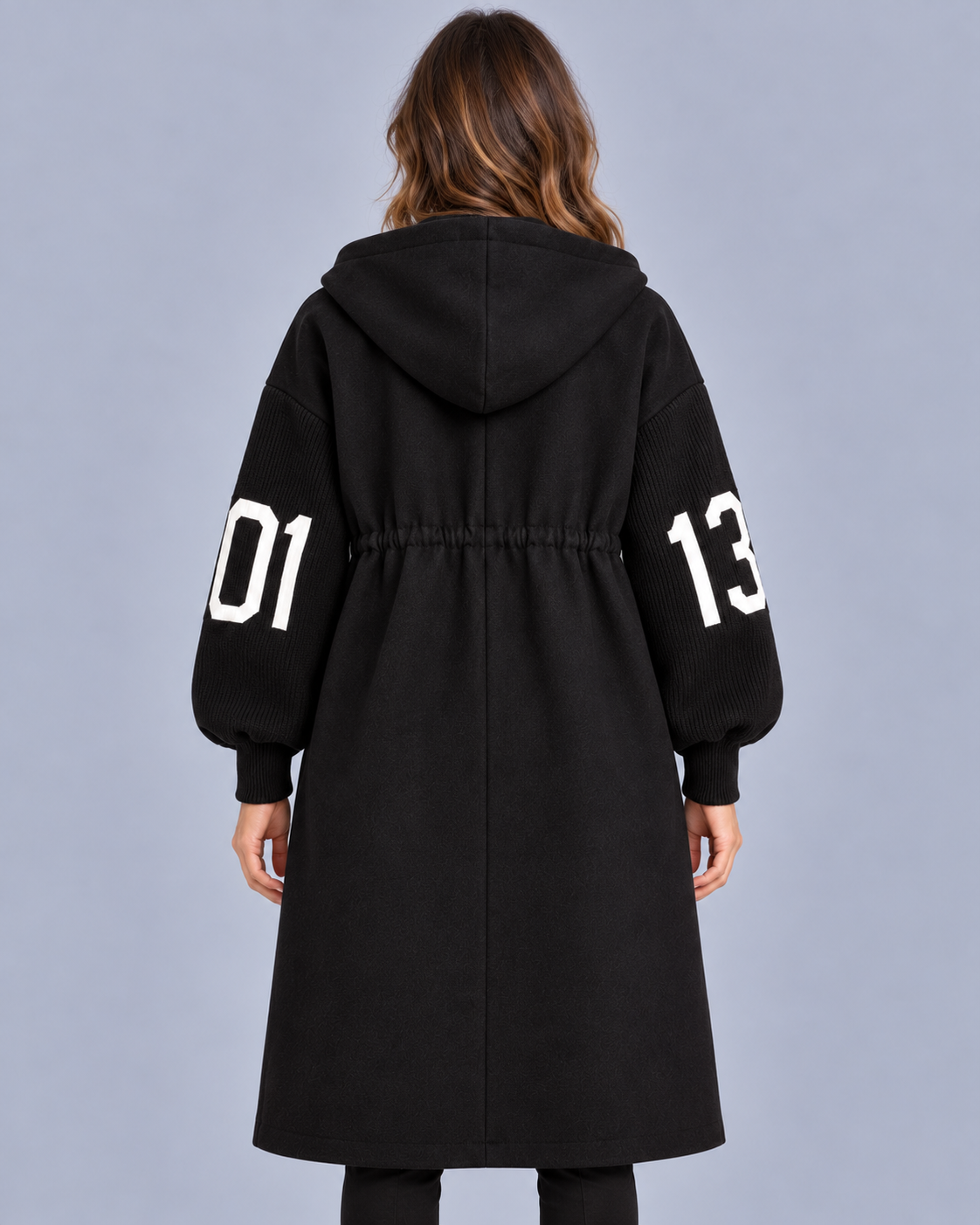 Women's Oversized Hooded Coat with Knitted Sleeves