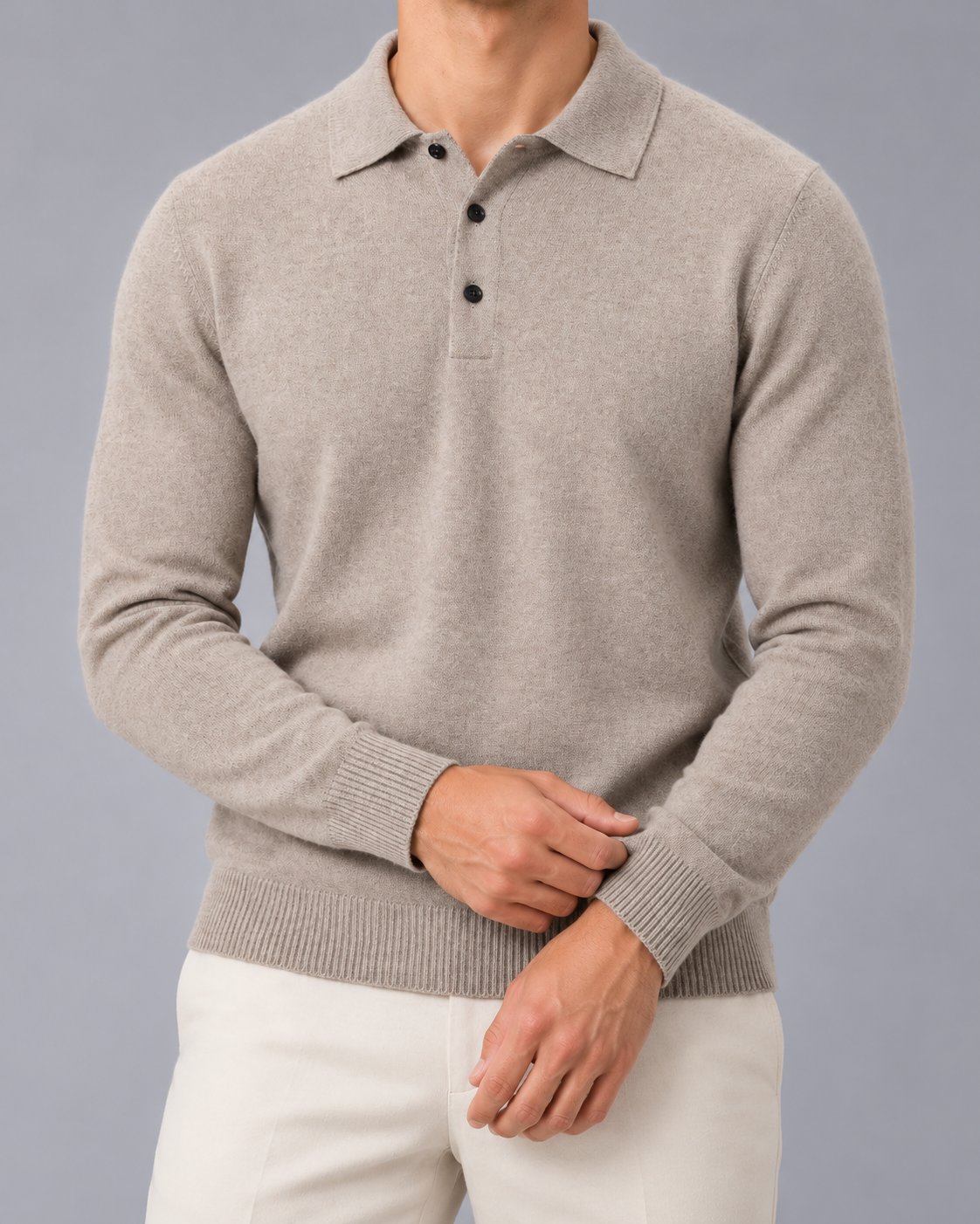 Men's Long Sleeve Knitted Polo Jumper Sweater