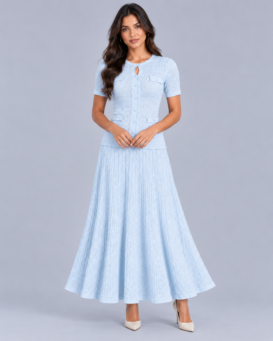 Women's Knitted Maxi Dress with Button Front