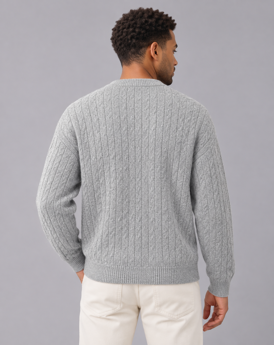 Men's Cable Knit Cardigan | Crew Neck with Six-Button Front