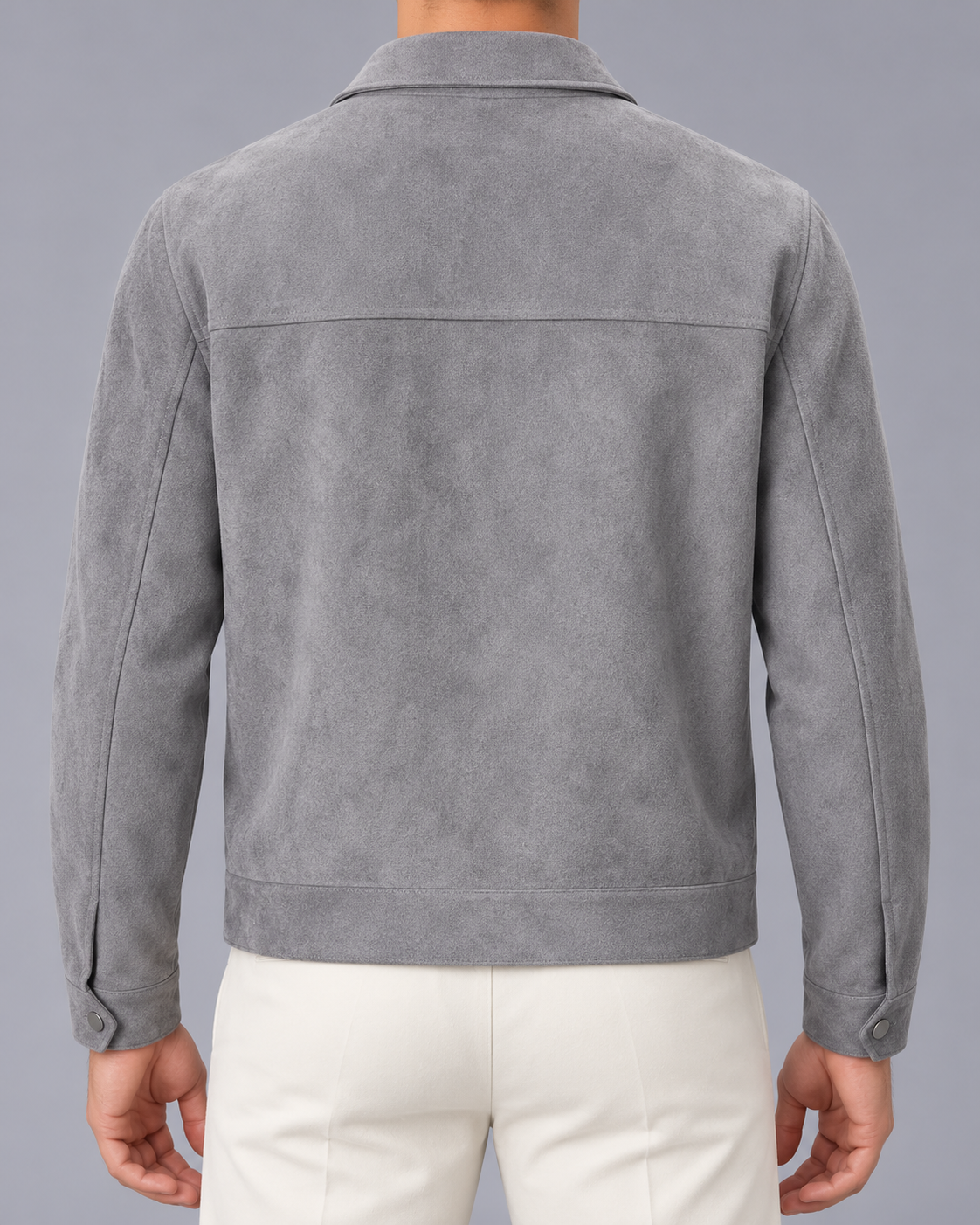 Men's Faux Suede Zip-Up Jacket with Chest Pockets