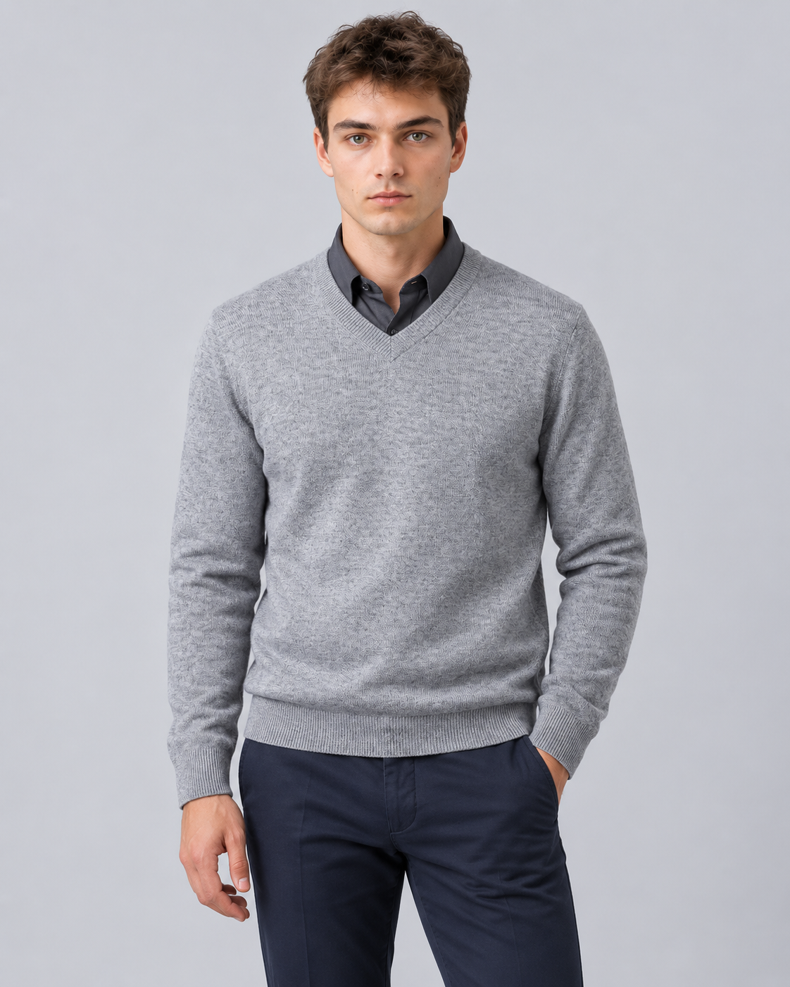 Men's V-Neck Knitted Jumper | Long Sleeves with Relaxed Fit Sweater