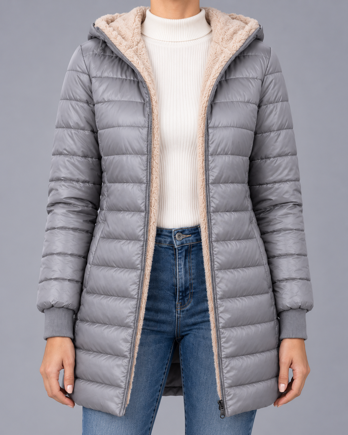 Women's Hooded Quilted Puffer Jacket with Plush Lining