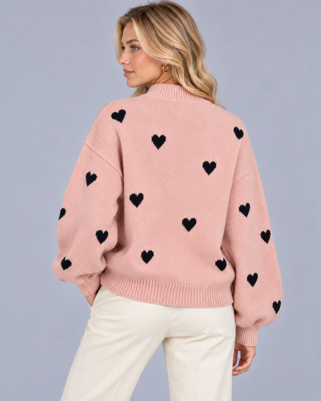 Women's High Neck Heart Jumper