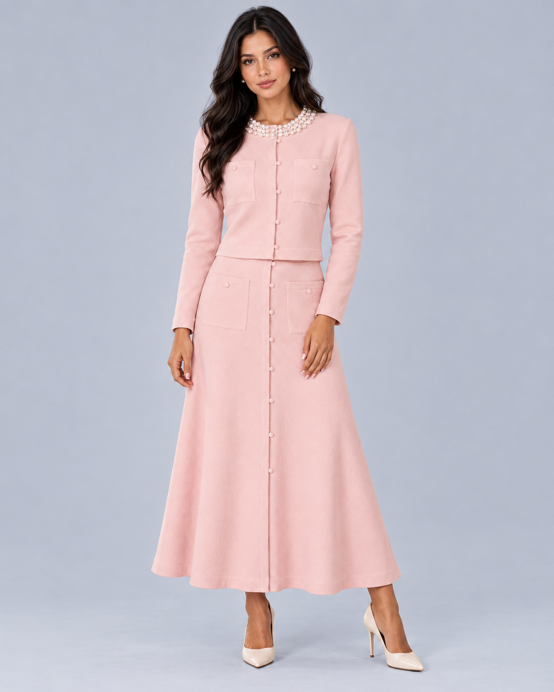 Women's Pearl Collar Midi Co-Ord Set