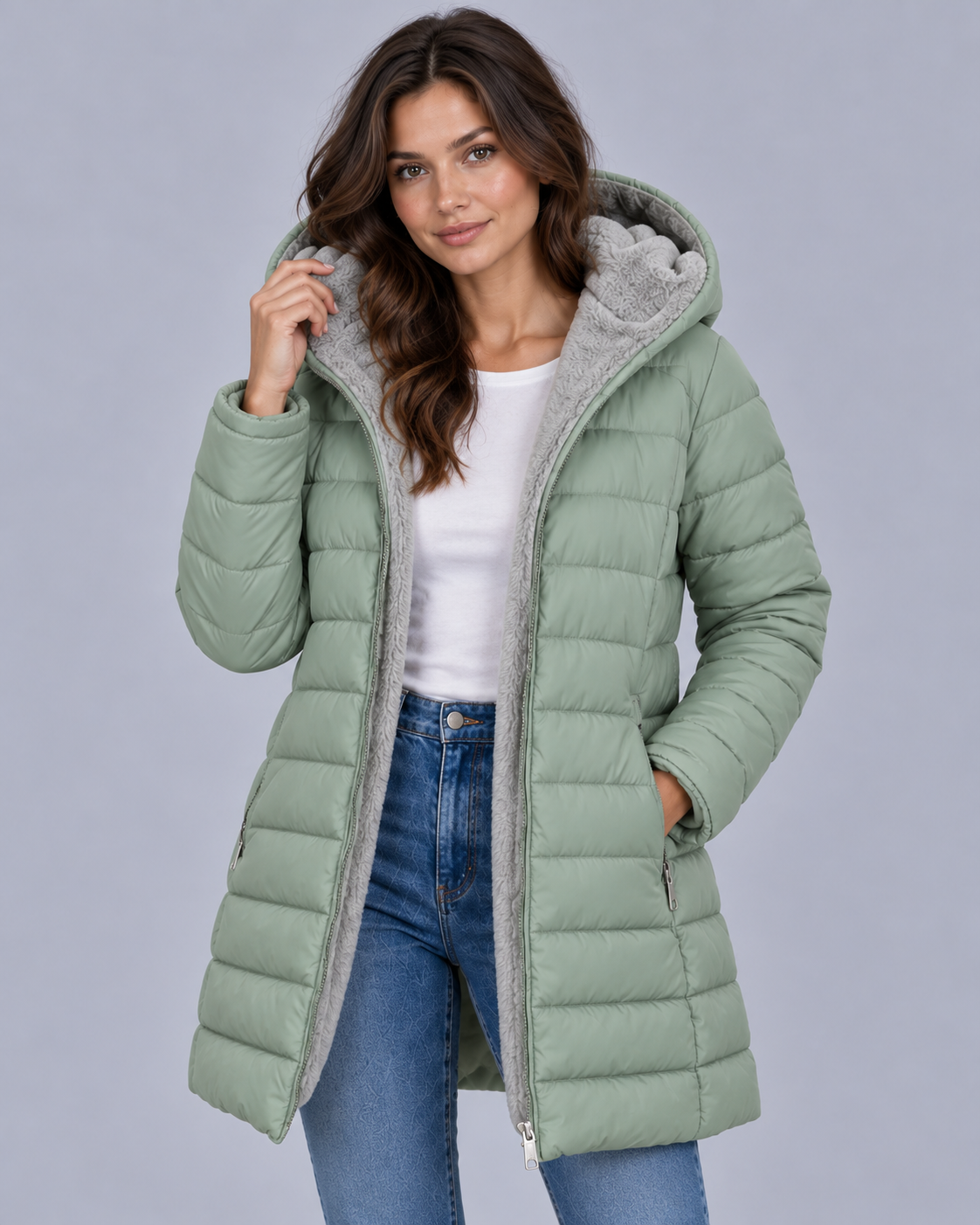 Women's Hooded Puffer Coat with Fleece Lining