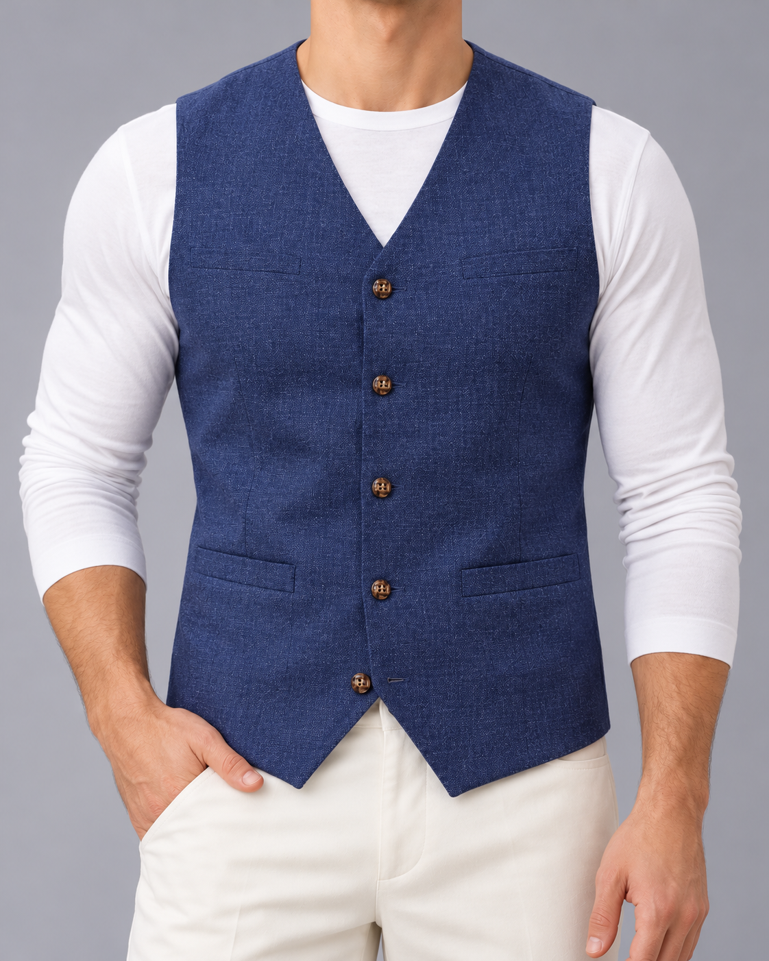 Men's Denim-Style Button-Up Waistcoat