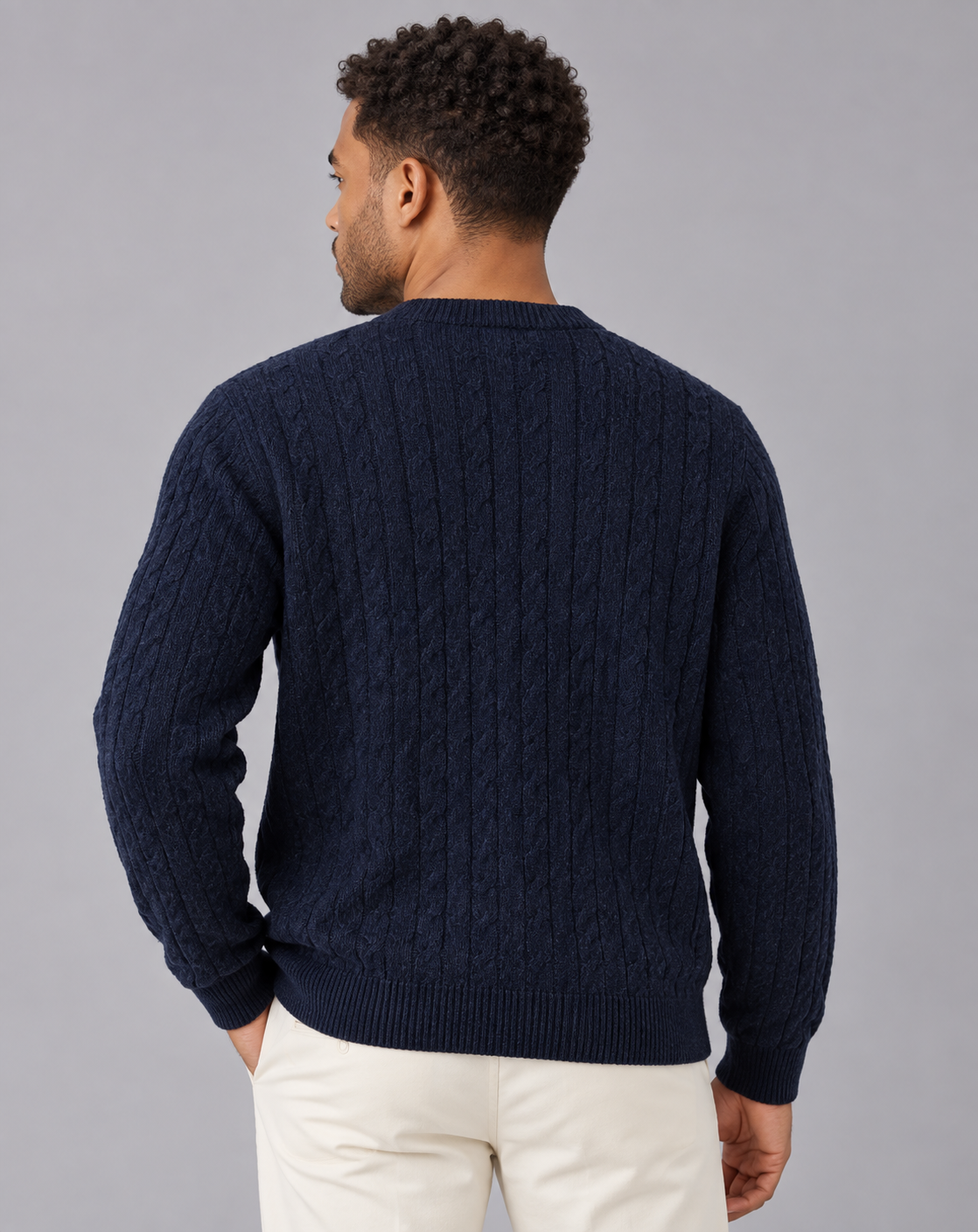 Men's Cable Knit Cardigan | Crew Neck with Six-Button Front