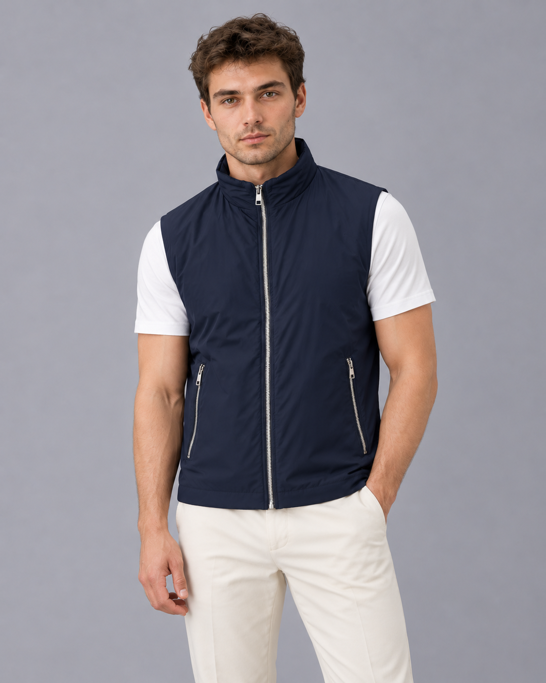 Men's Gilet with Stand Collar | Full-Zip Sleeveless Bodywarmer with Zip Pockets