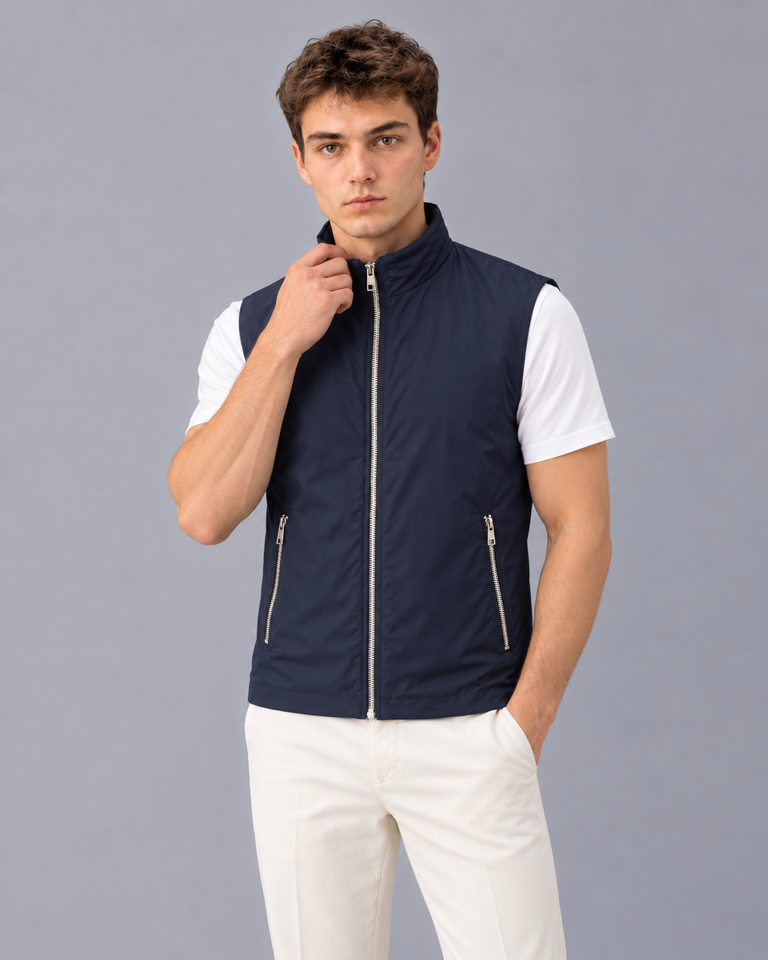 Men's Gilet with Stand Collar | Full-Zip Sleeveless Bodywarmer with Zip Pockets