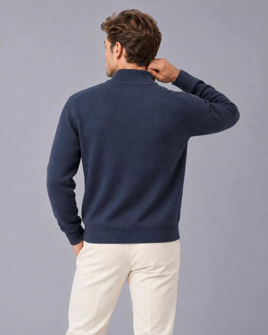 Men's 100% Merino Wool Quarter Zip Jumper with High Collar