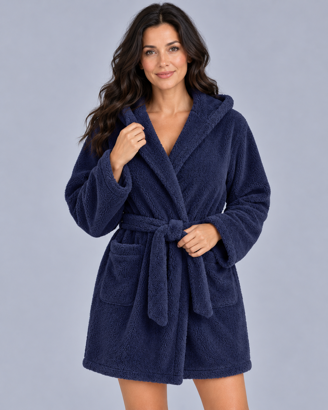 Women's Hooded Fleece Dressing Gown with Pockets