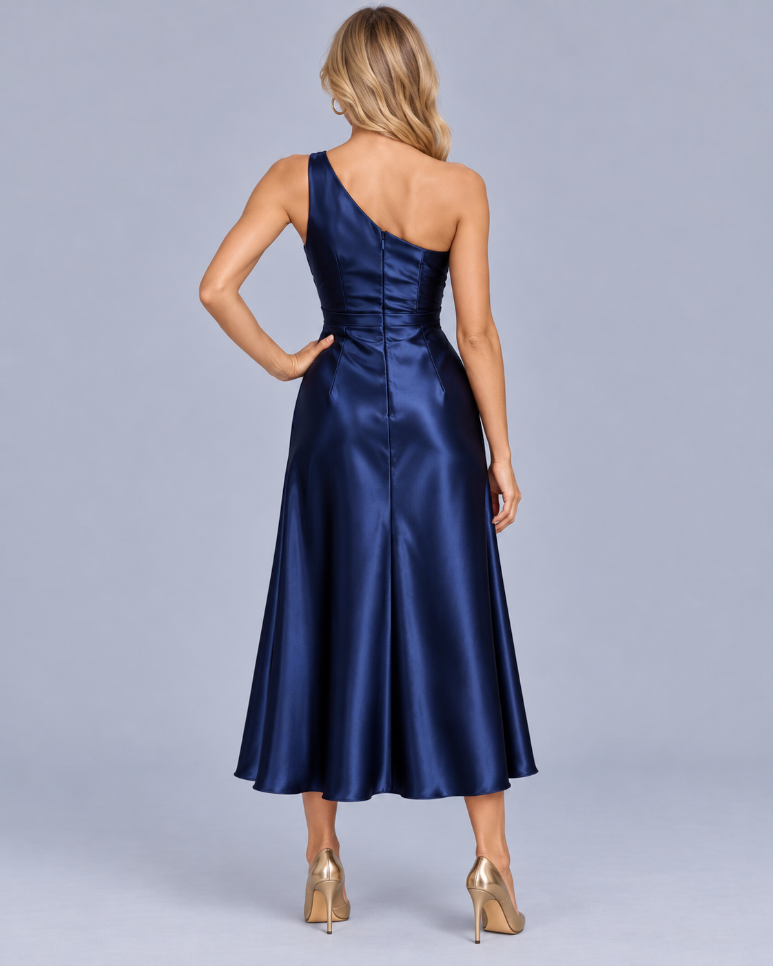 Women's One Shoulder Draped Midi Dress