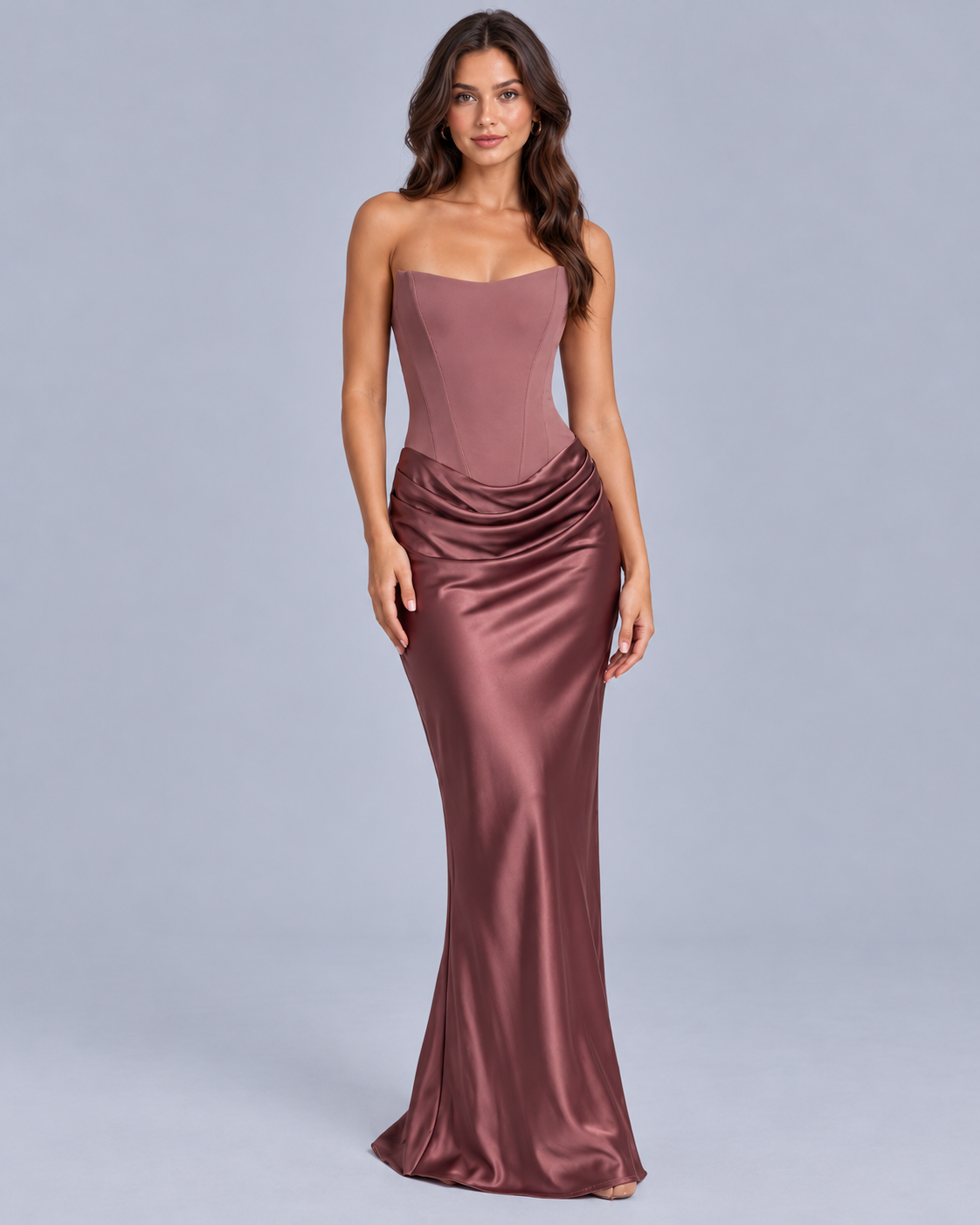 Women's Strapless Satin Corset Maxi Dress