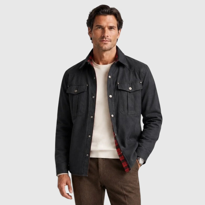 Men's Brushed Cotton Overshirt Jacket | Plaid Lining with Regular Fit