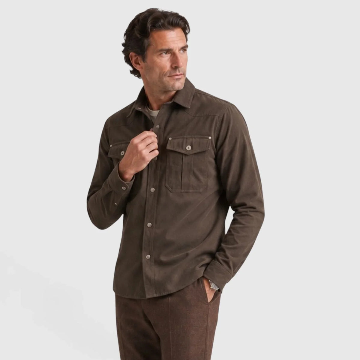 Men's Brushed Cotton Overshirt Jacket | Plaid Lining with Regular Fit