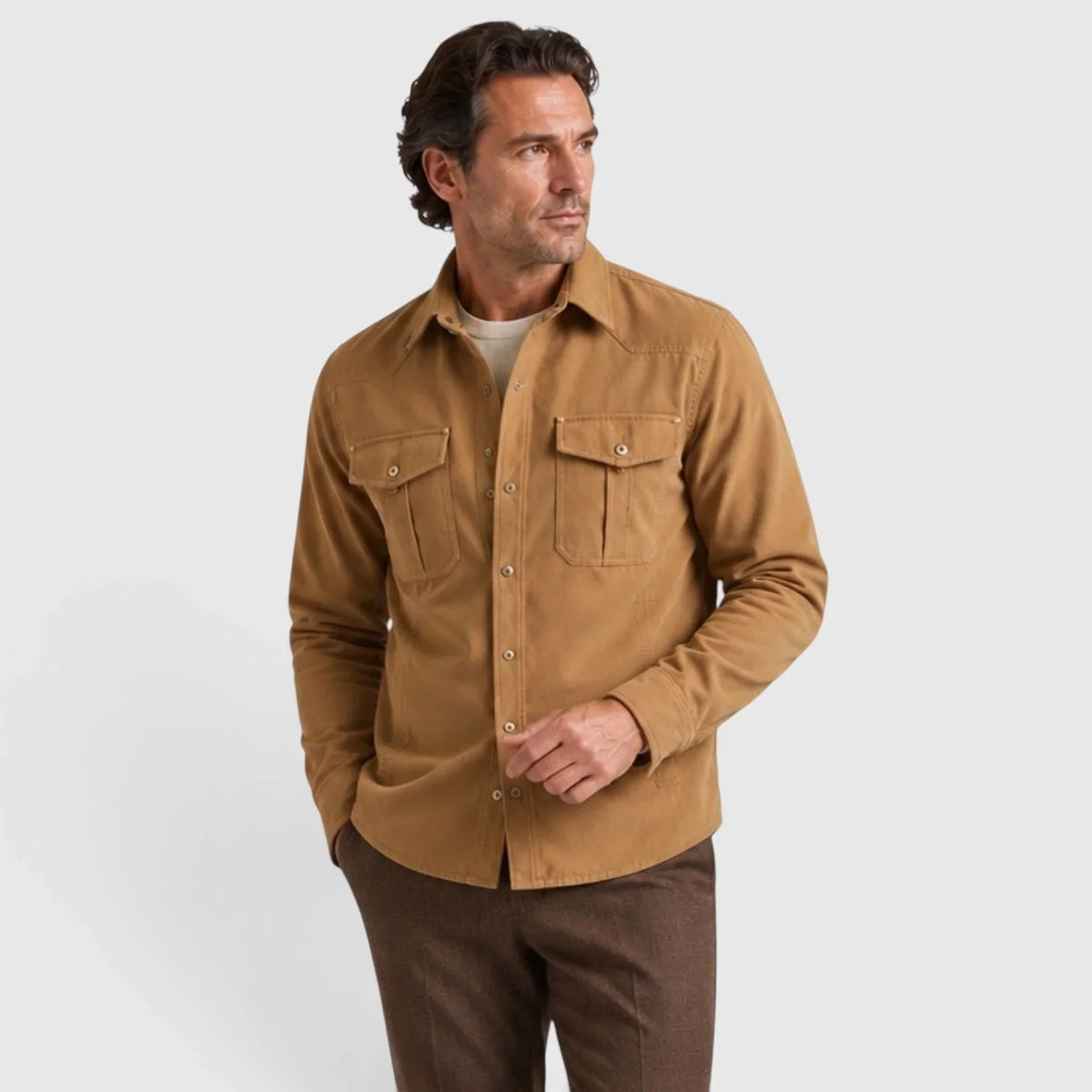 Men's Brushed Cotton Overshirt Jacket | Plaid Lining with Regular Fit