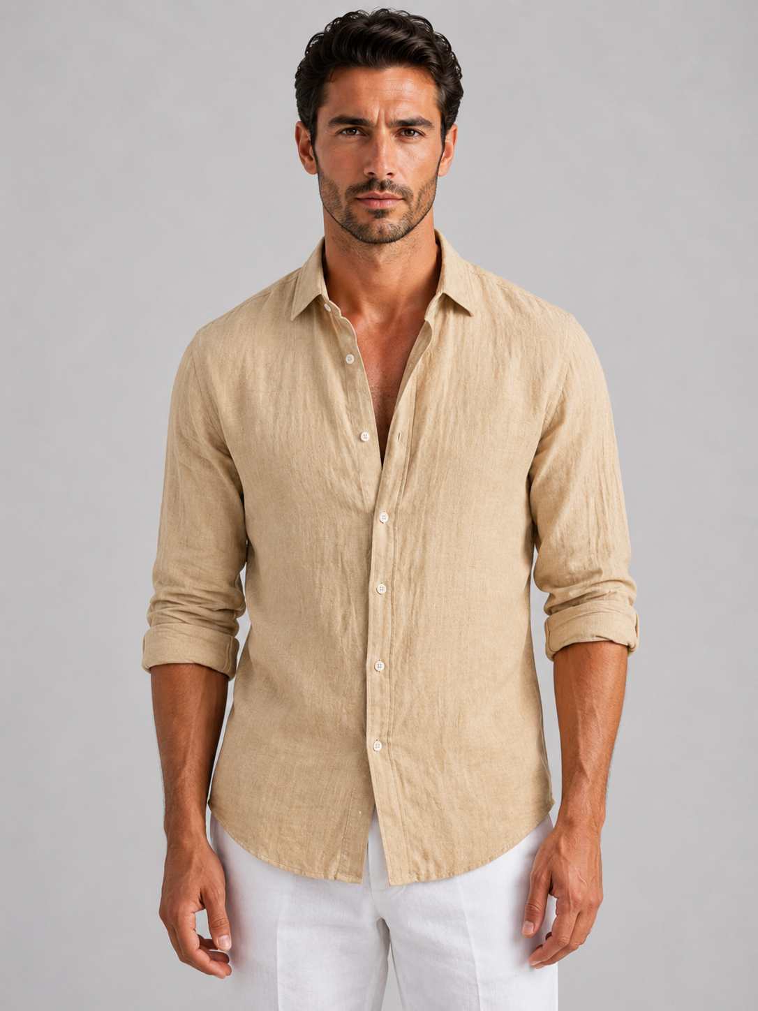 Men’s Linen Look Shirt – Relaxed Fit Button-Up