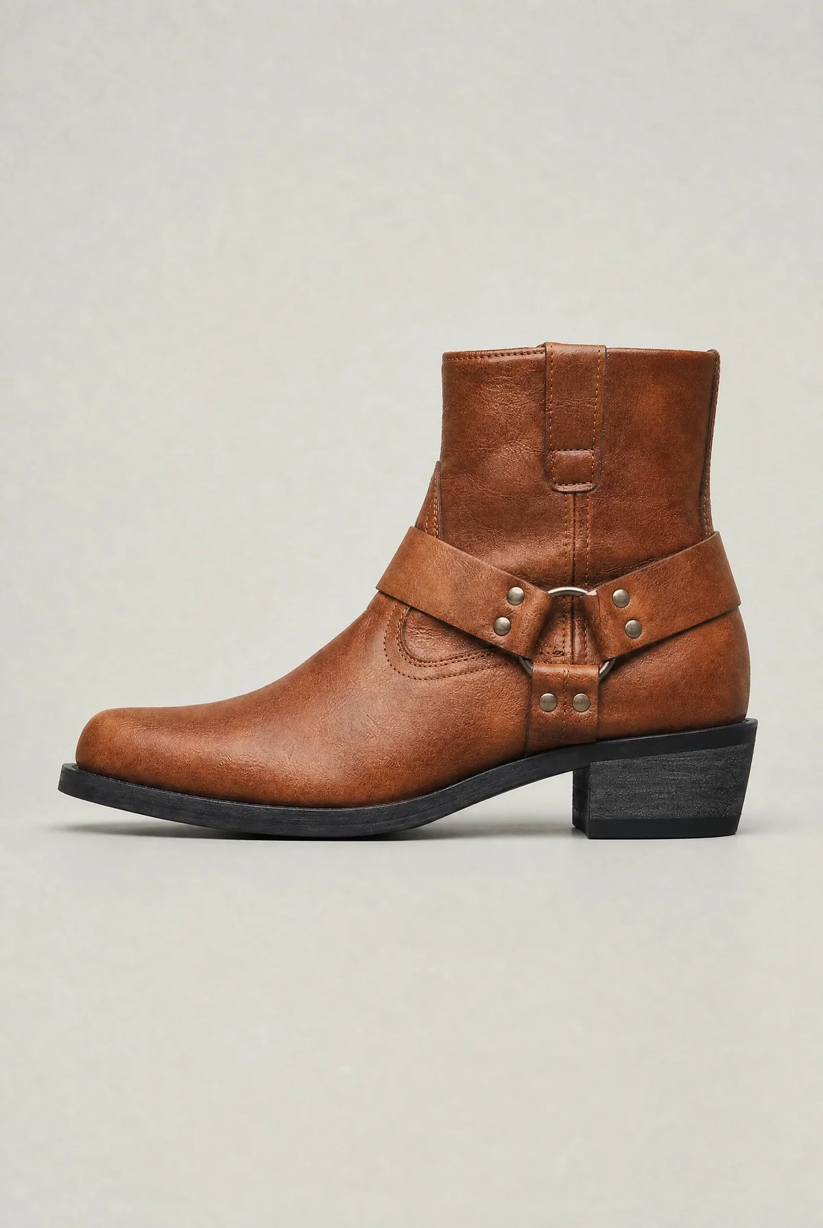 Men's PU Leather Ankle Boots | Western Harness Strap with Side Zip| Regular Fit