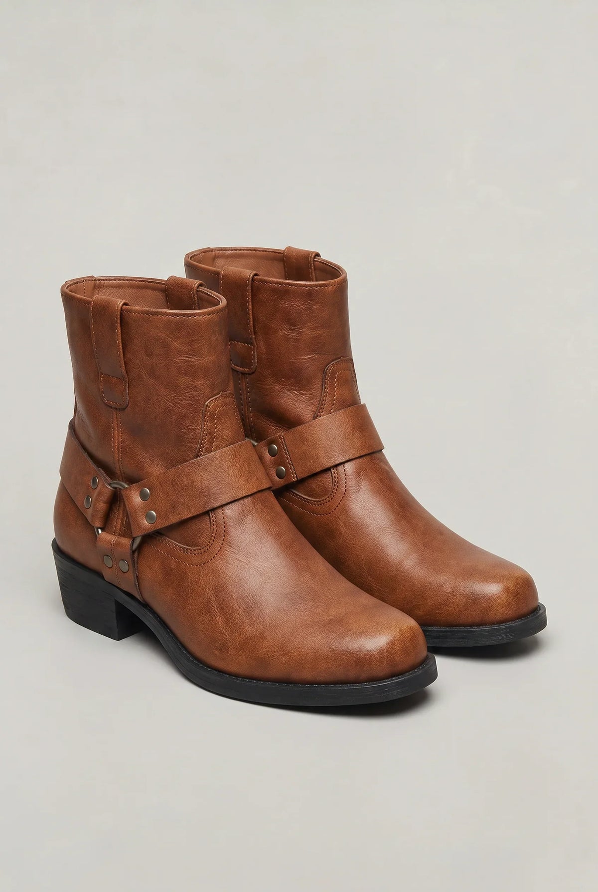 Men's PU Leather Ankle Boots | Western Harness Strap with Side Zip| Regular Fit