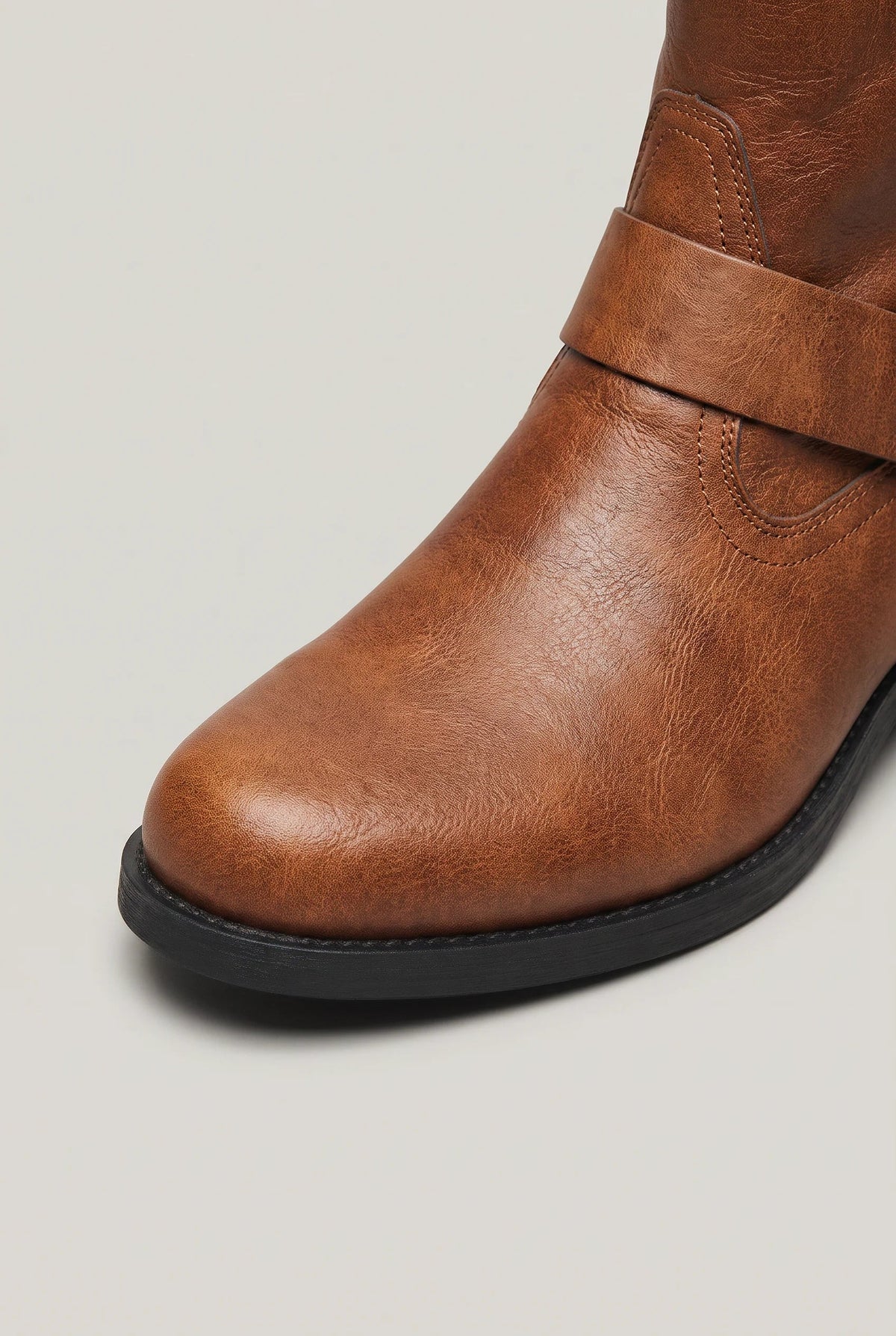 Men's PU Leather Ankle Boots | Western Harness Strap with Side Zip| Regular Fit