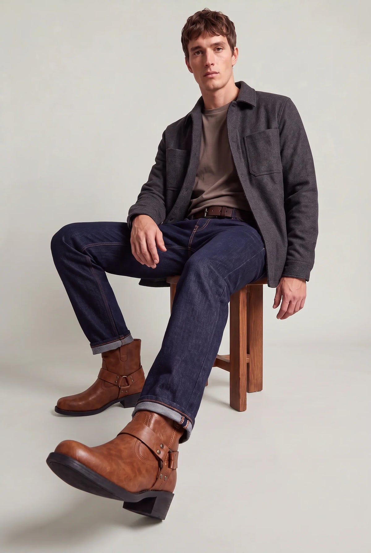 Men's PU Leather Ankle Boots | Western Harness Strap with Side Zip| Regular Fit