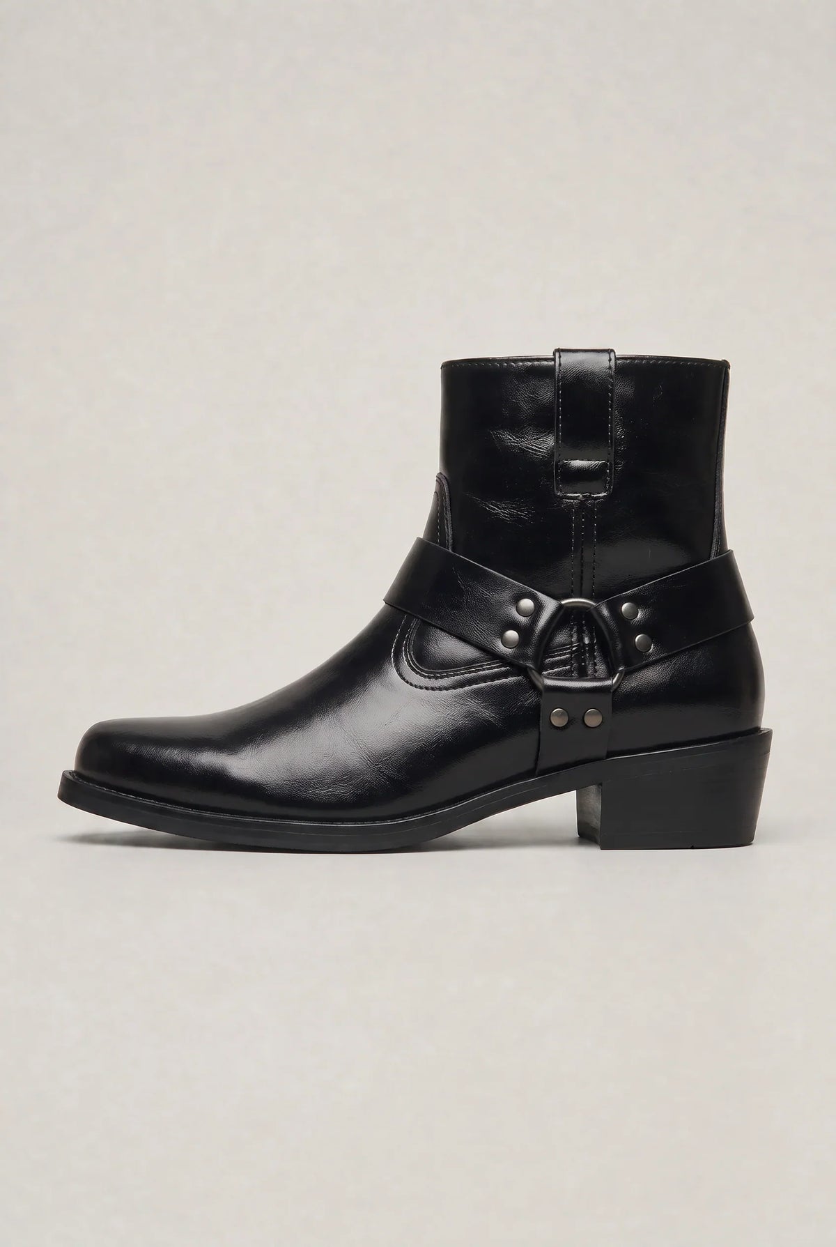 Men's PU Leather Ankle Boots | Western Harness Strap with Side Zip| Regular Fit
