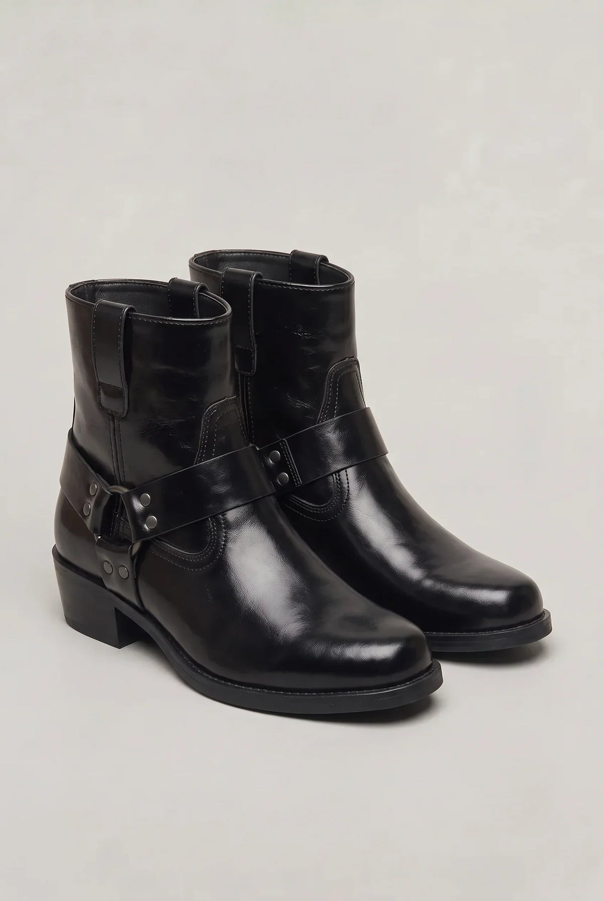 Men's PU Leather Ankle Boots | Western Harness Strap with Side Zip| Regular Fit