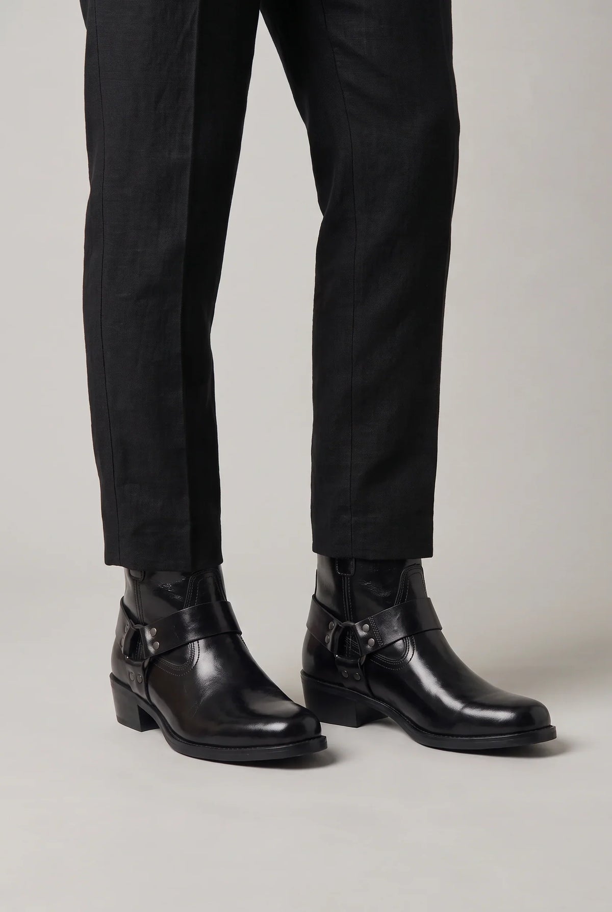 Men's PU Leather Ankle Boots | Western Harness Strap with Side Zip| Regular Fit