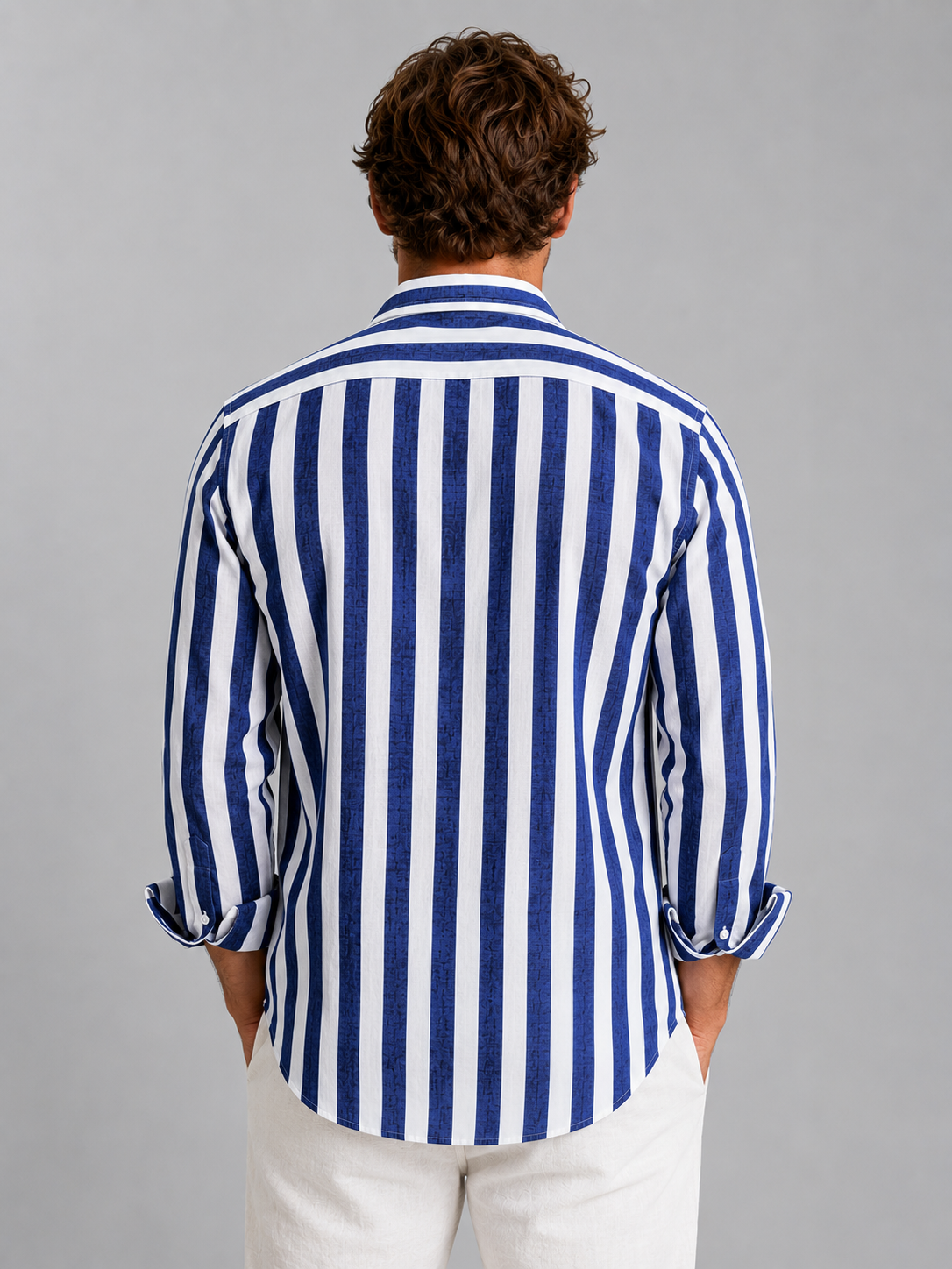 Men's Striped Linen-Look Shirt with Button-Up Front