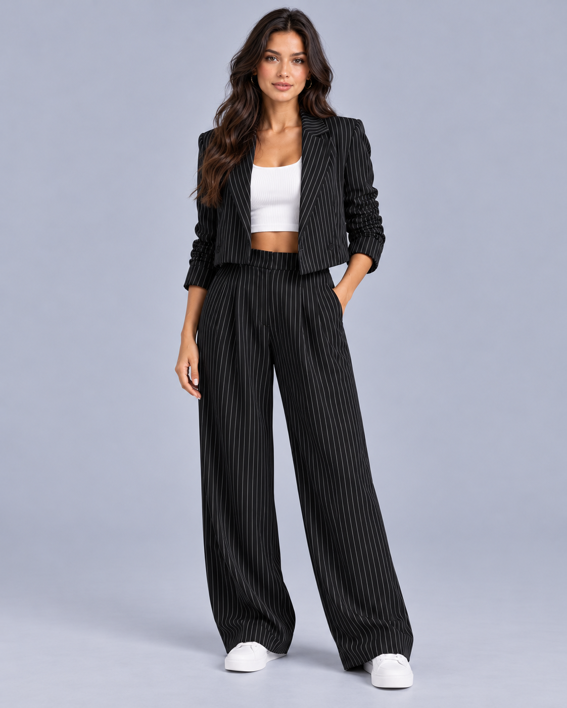 Women's Cropped Pinstripe Trouser Suit