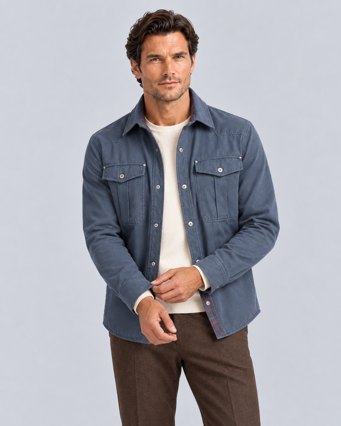 Men's Overshirt Jacket | Versatile Layering with Plaid-Lined Shirt