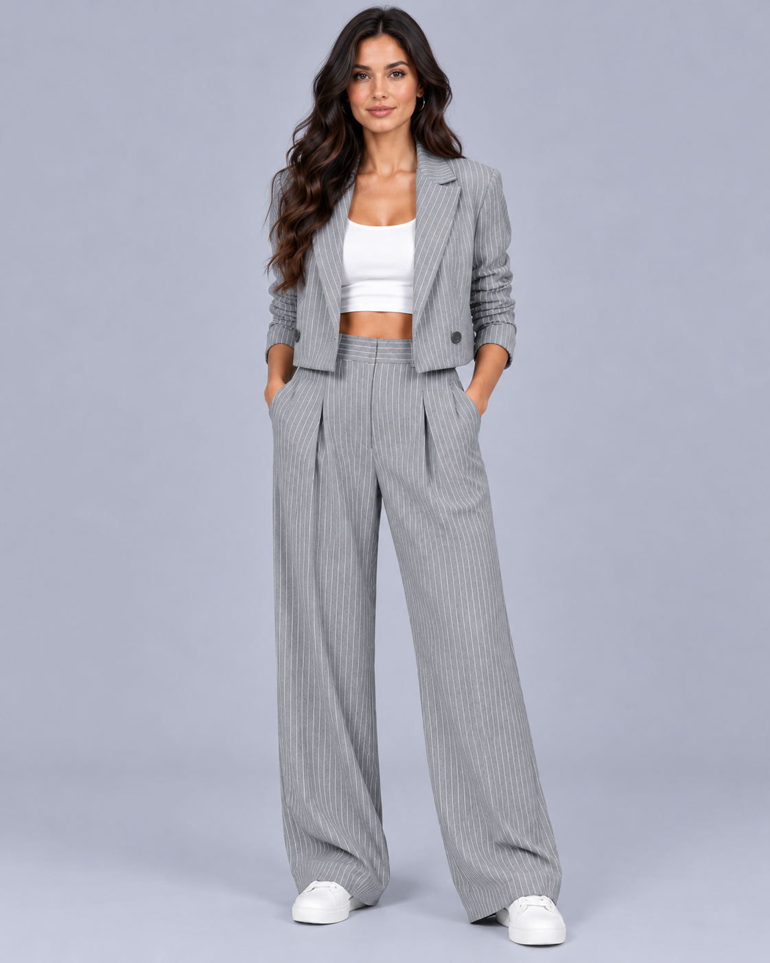Women's Cropped Pinstripe Trouser Suit