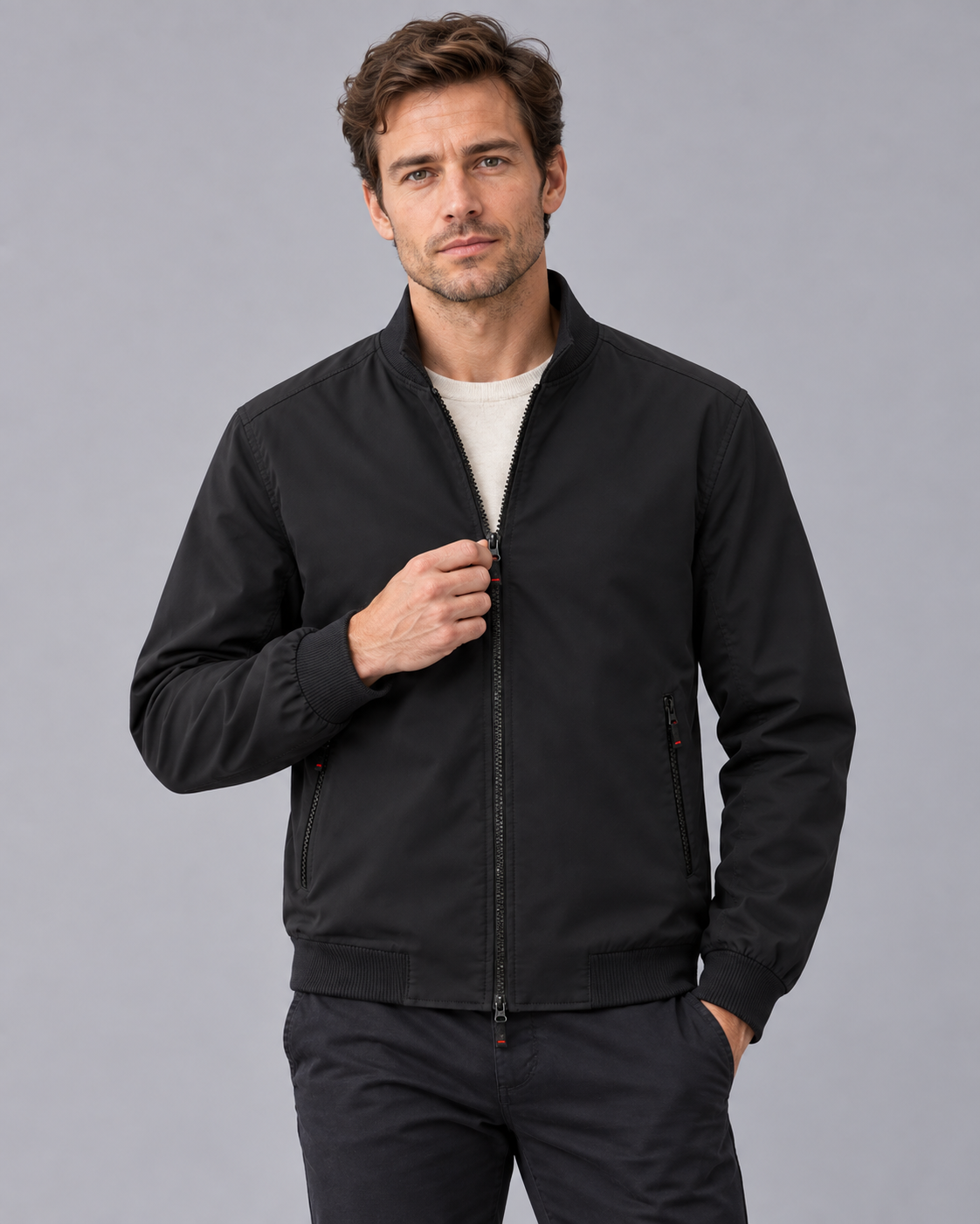 Men's Bomber Jacket | Stand Collar with Full Zip and Zip Pockets