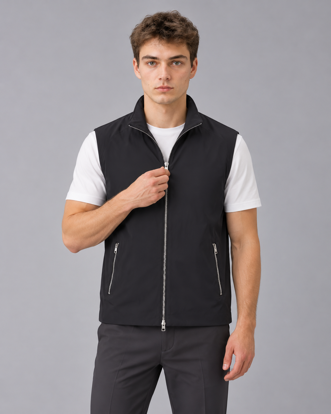 Men's Gilet with Stand Collar | Full-Zip Sleeveless Bodywarmer with Zip Pockets