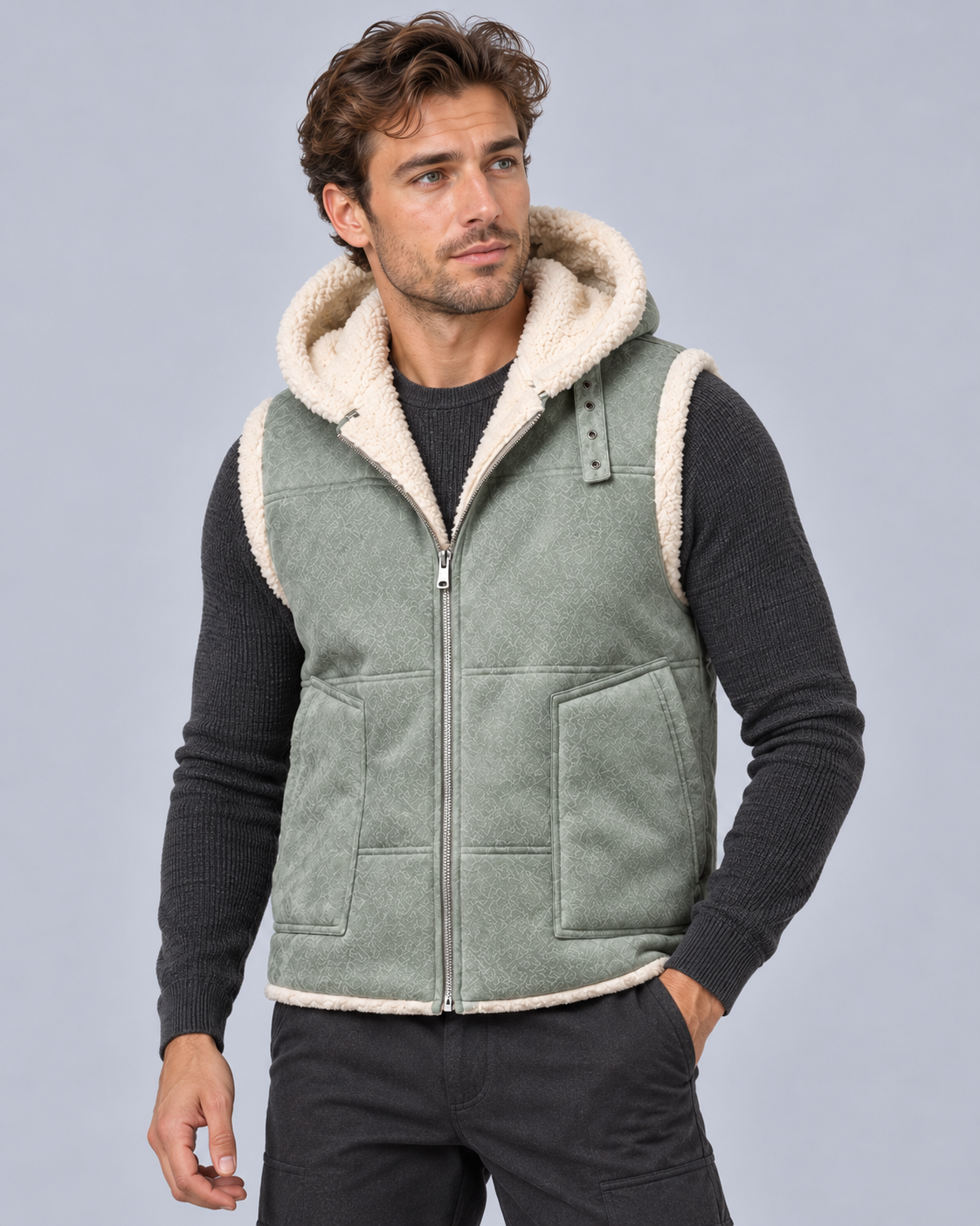Men's Hooded Faux Fur Gilet | Weathered Cold-Weather Bodywarmer