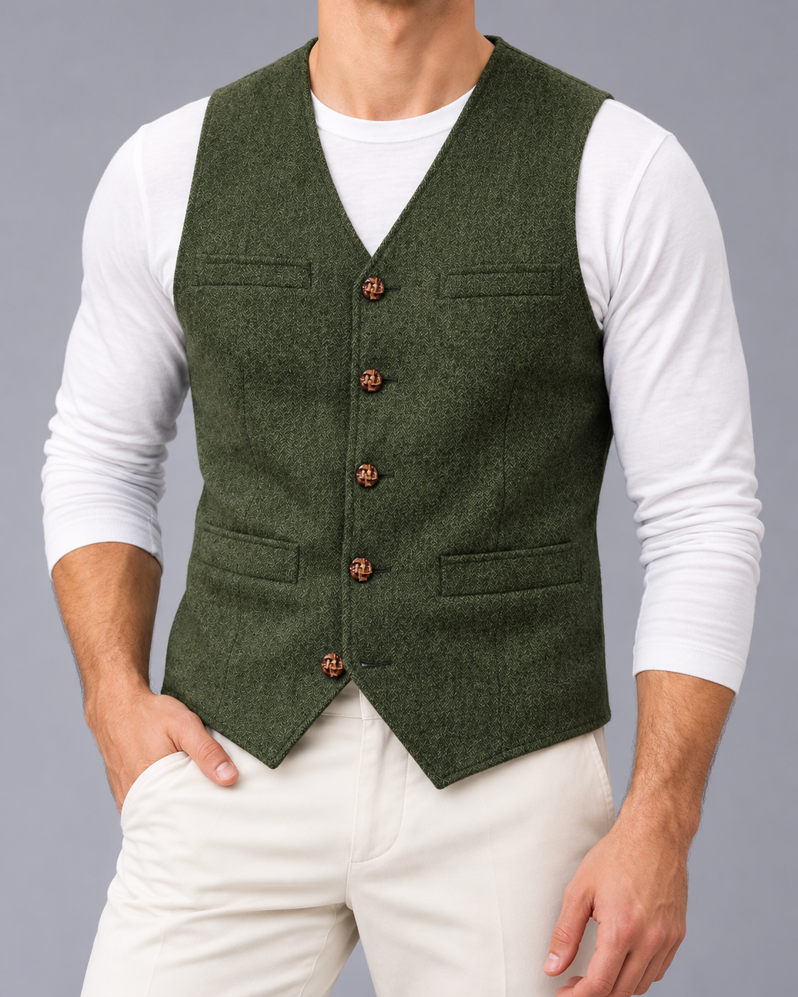 Men's Denim-Style Button-Up Waistcoat