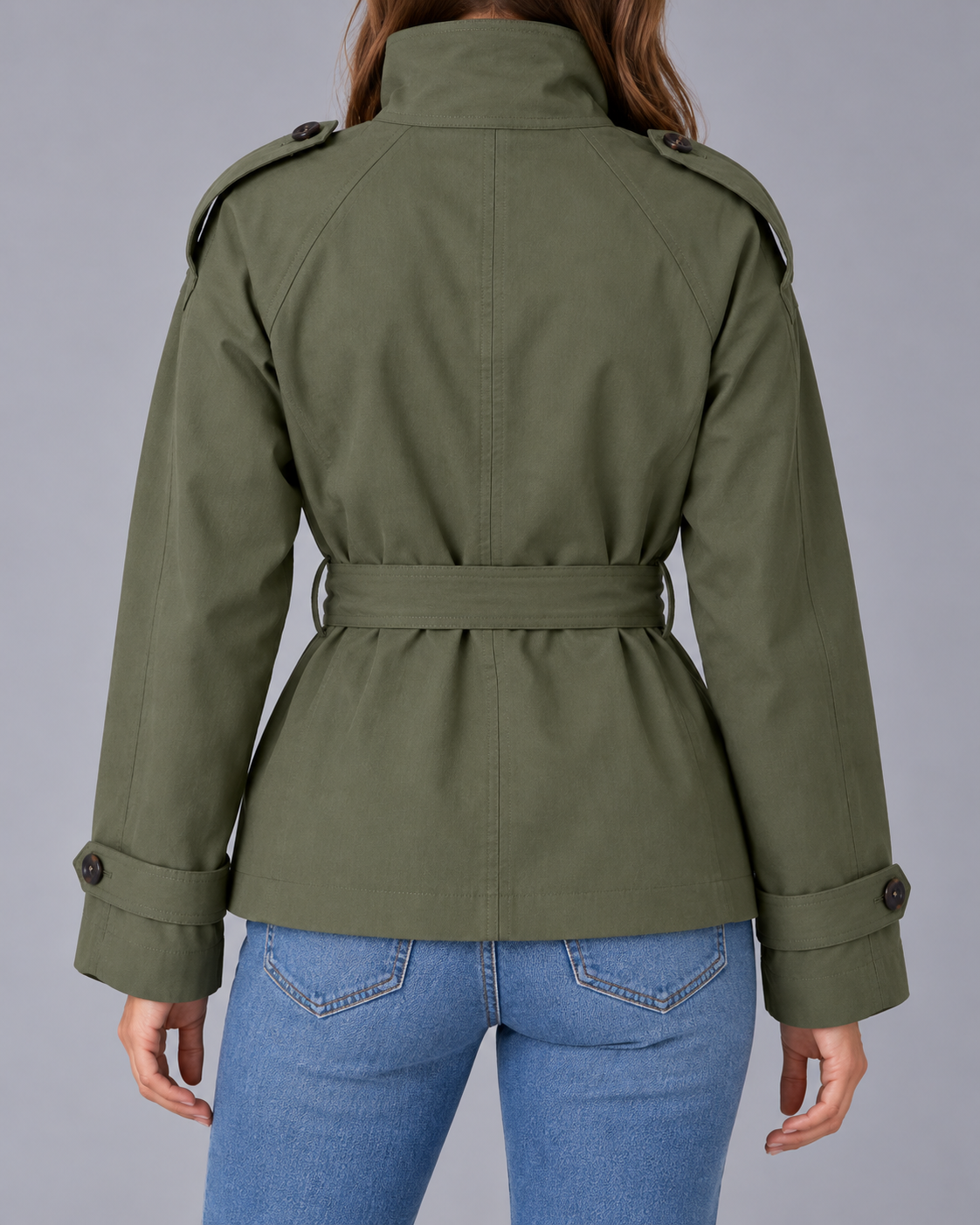 Women’s Cropped Trench Coat | Funnel Neck Tie Waist