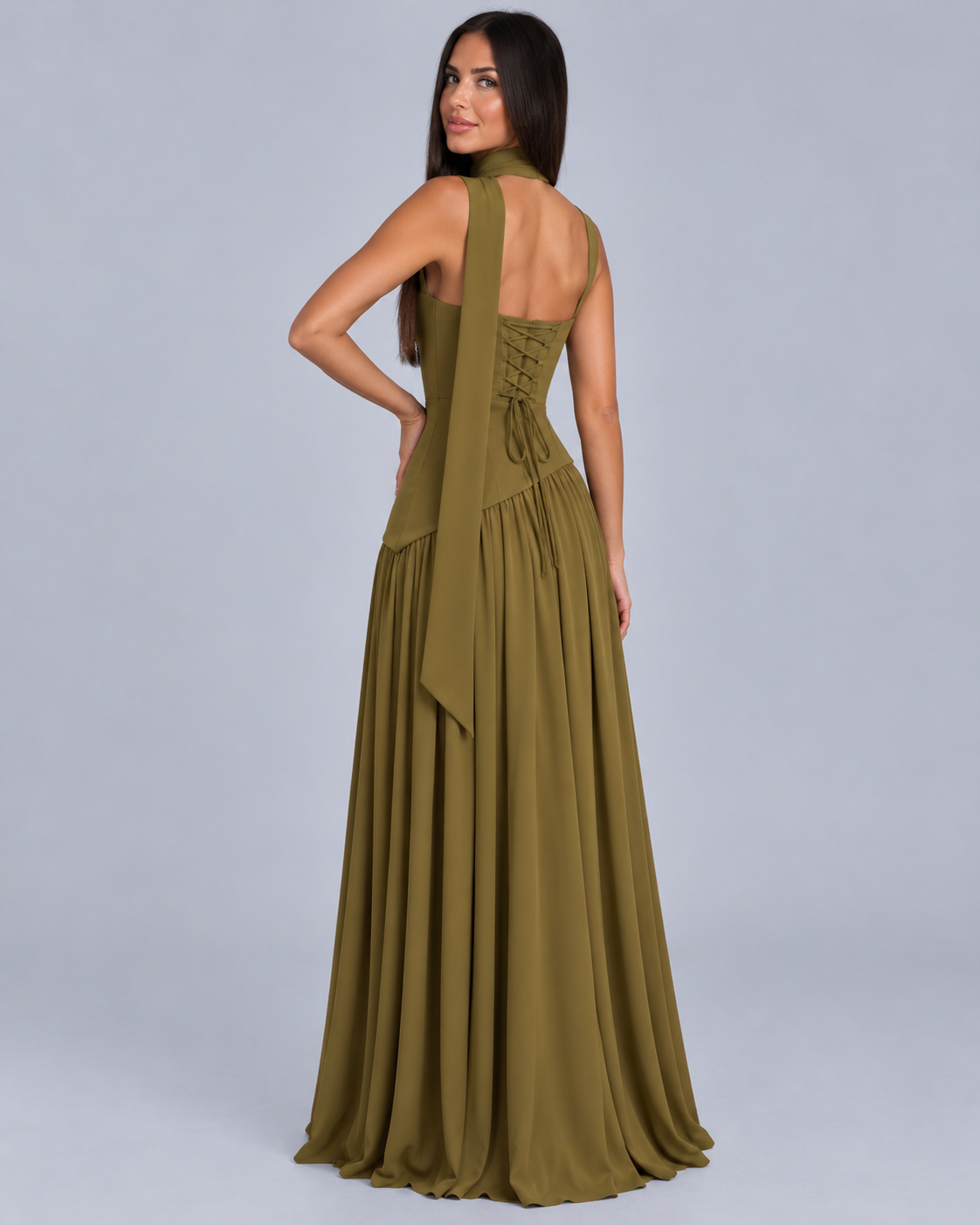 Women's Halter Corset Maxi Dress with Slit