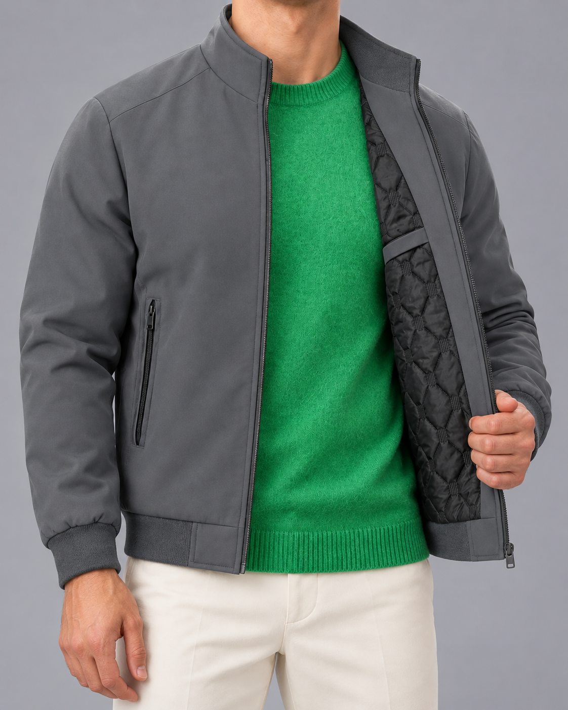 Men’s Quilted Lined Stand Collar Jacket