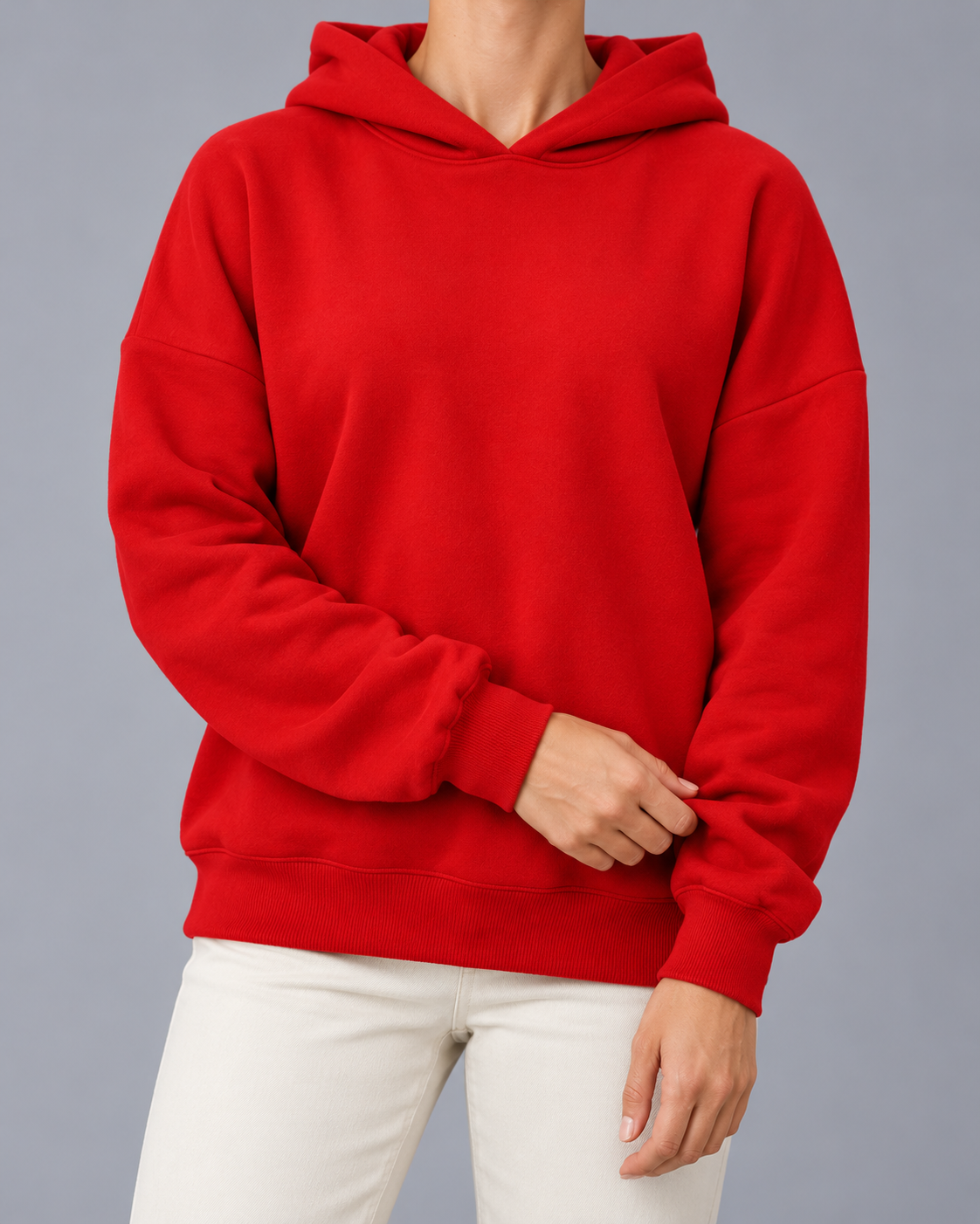 Women's Cotton Blend Fleece Hoodie with Dropped Shoulders