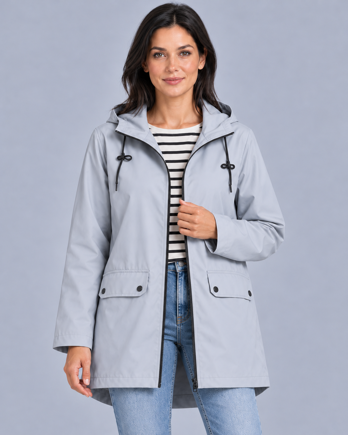 Women's Waterproof Hooded Raincoat with Flap Pockets